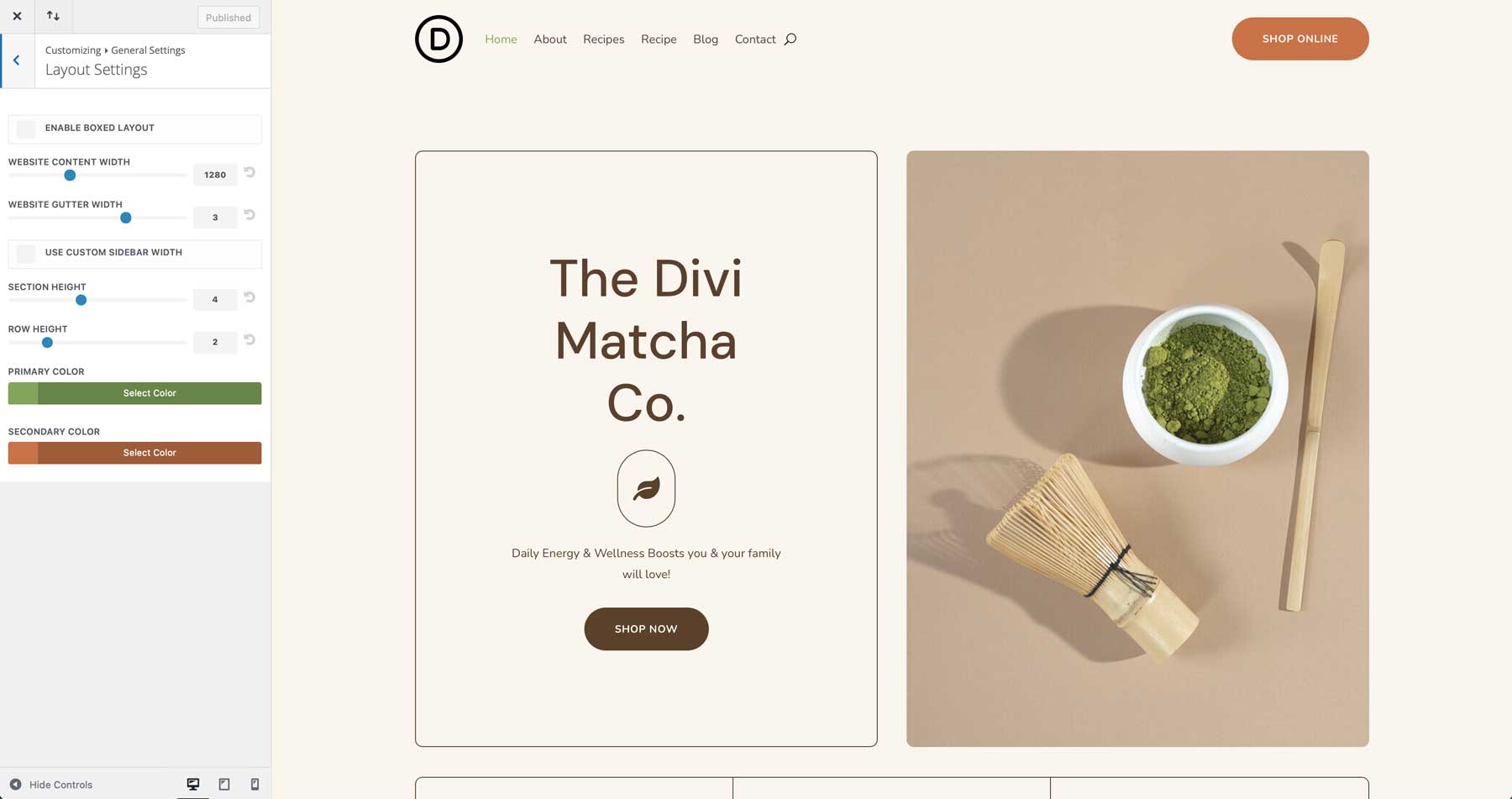 Matcha starter site for Divi