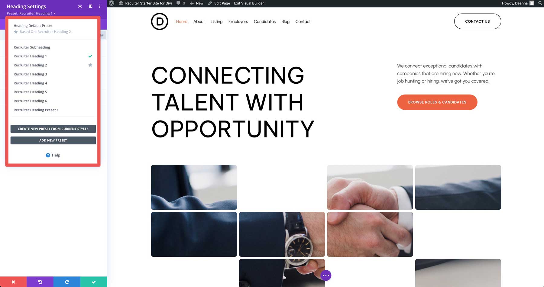 recruiter starter site for Divi