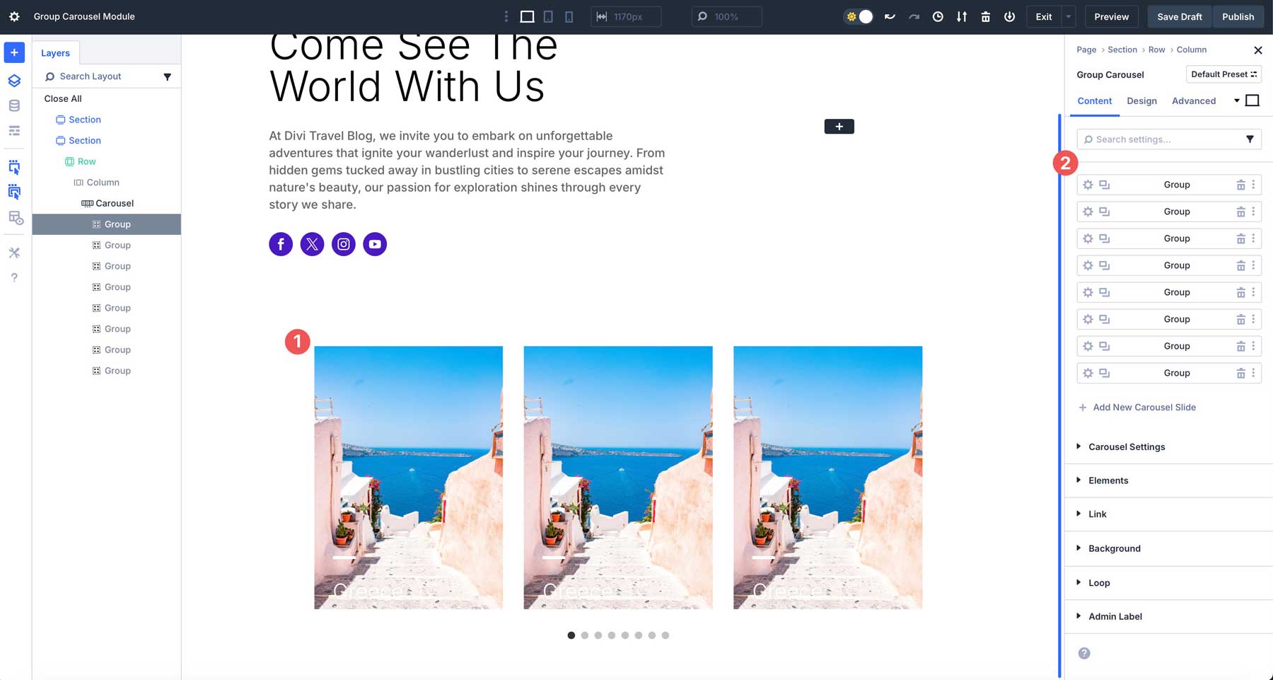 Group Carousel module in Divi 5