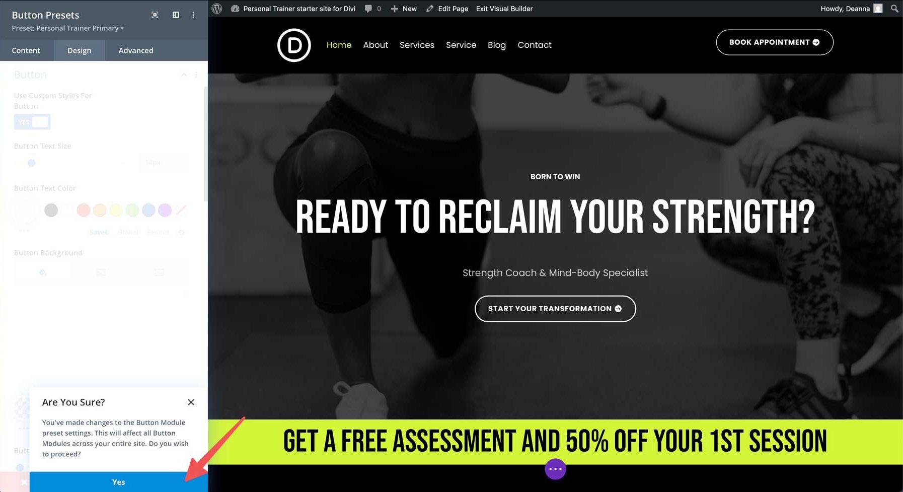Personal Trainer starter site for Divi
