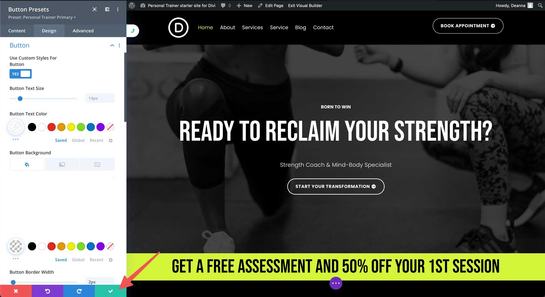 Personal Trainer starter site for Divi