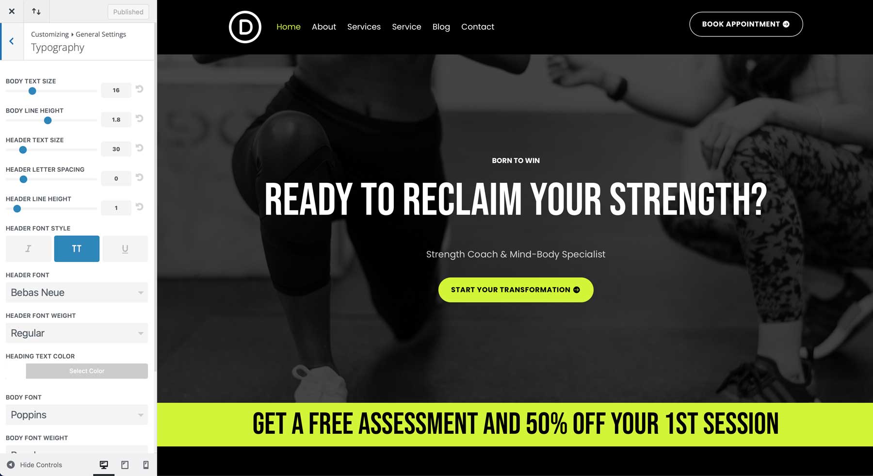 Personal Trainer starter site for Divi