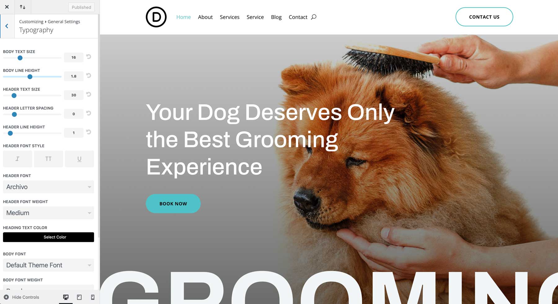 Pet Grooming starter site for Divi