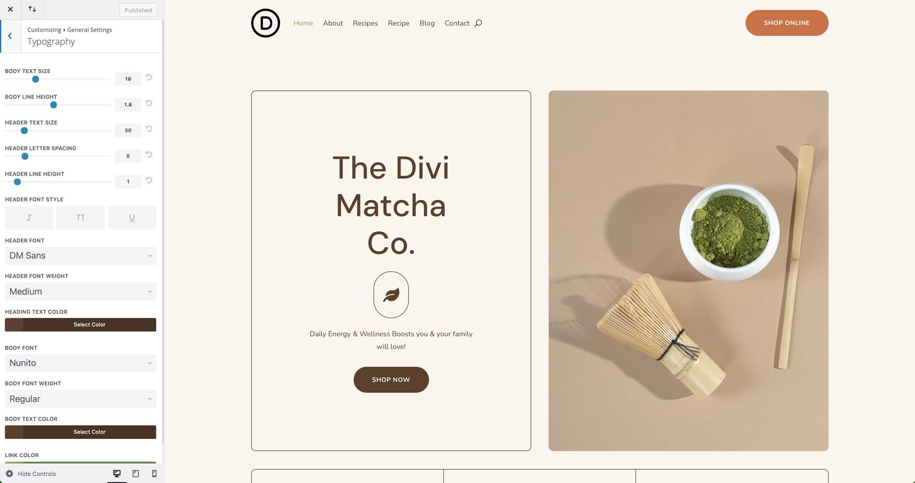 Matcha starter site for Divi