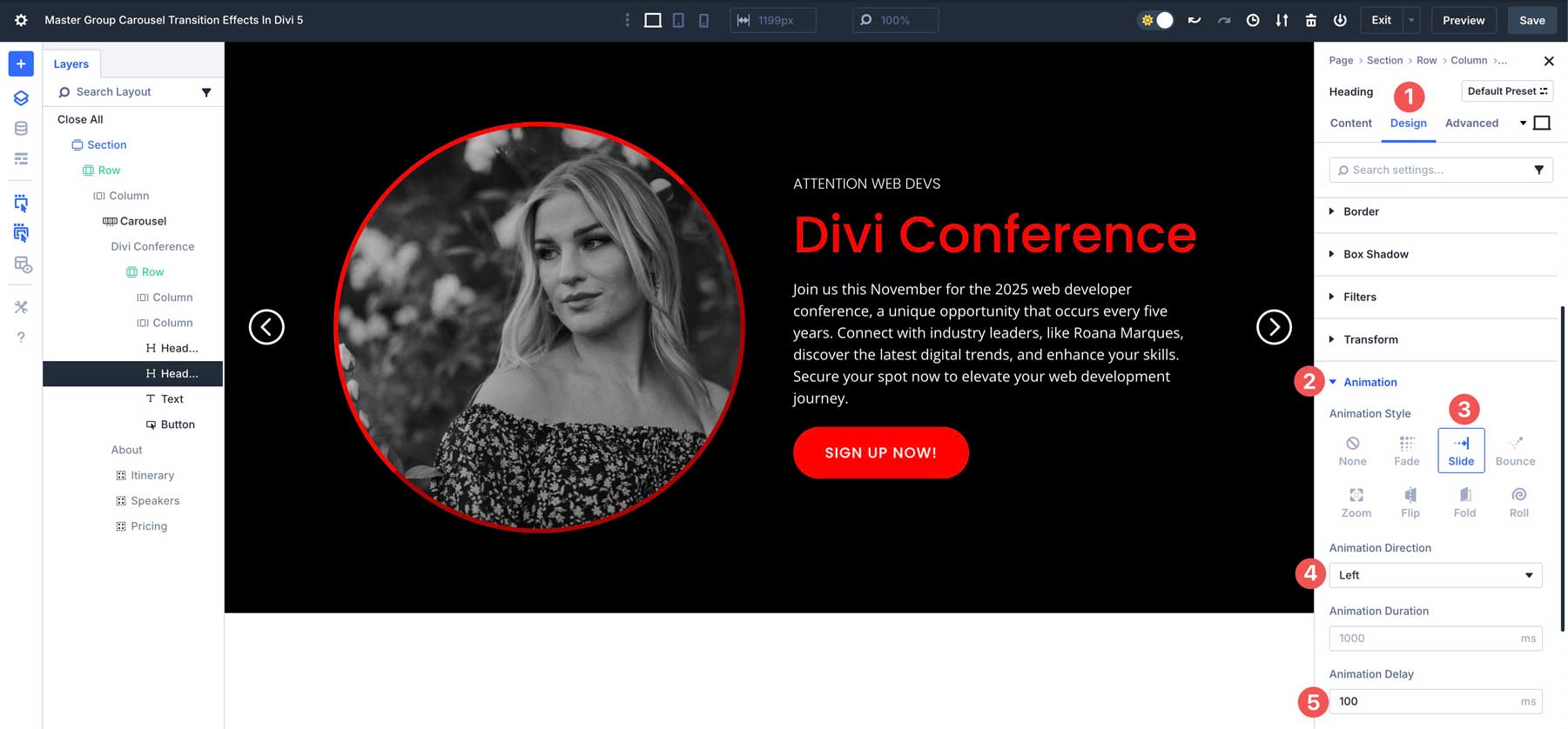 Group Carousel transition effects in Divi 5