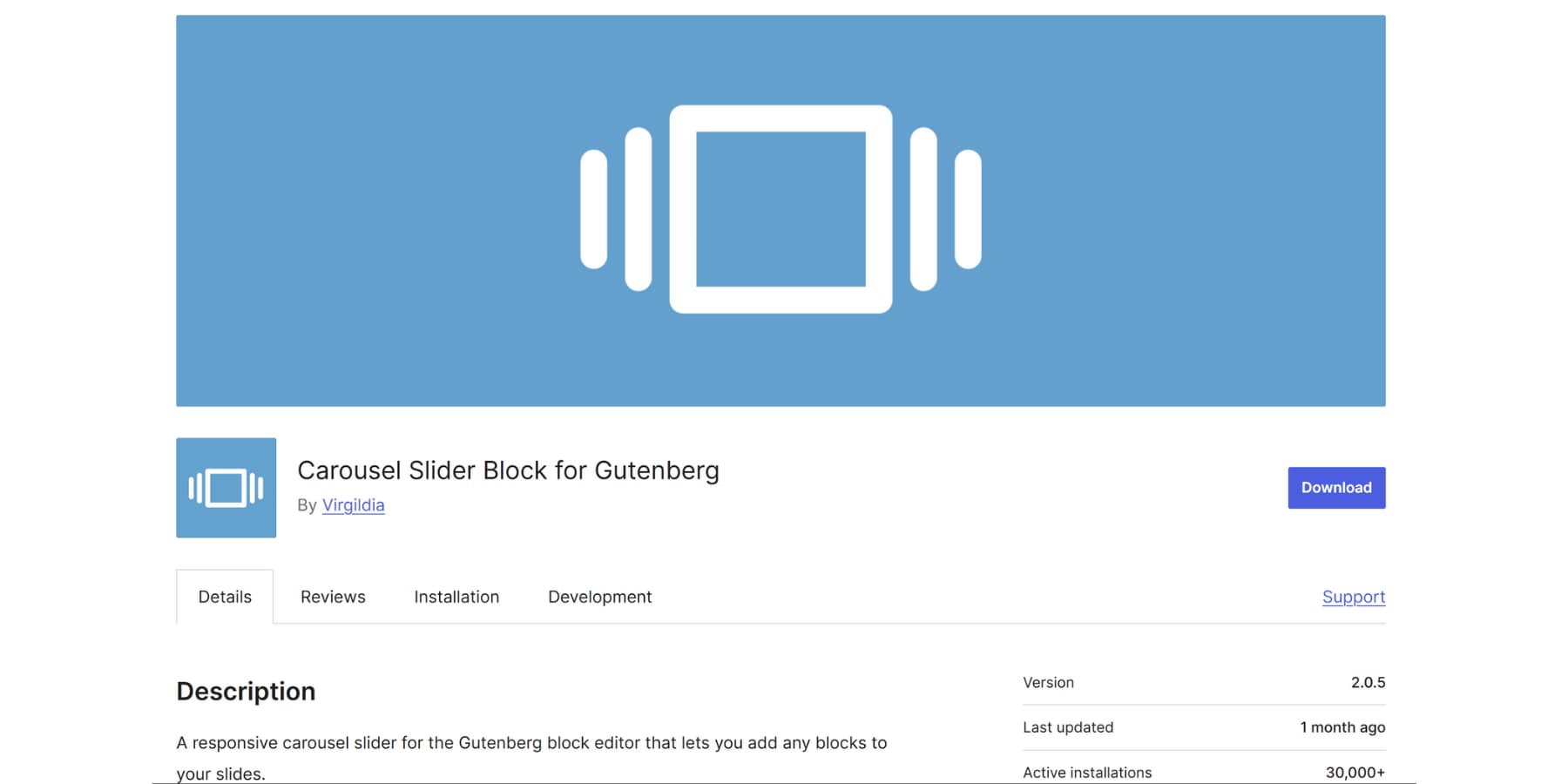A screenshot Carousel Slider plugin on WordPress plugin repository