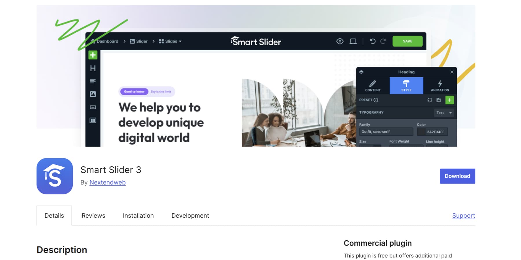 A screenshot of Smart Slider 3 plugin on WordPress plugin repository