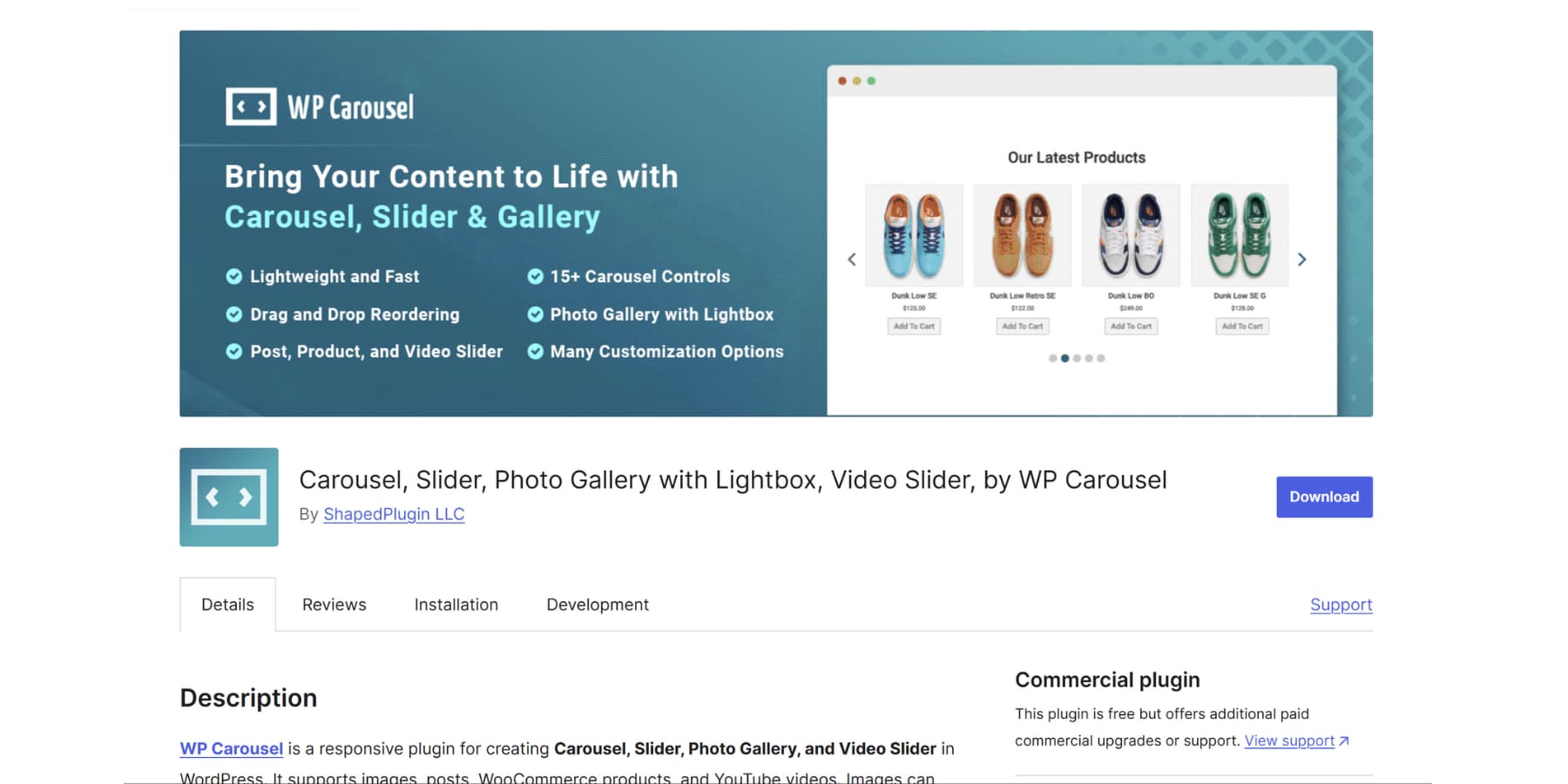A screenshot WP Carousel plugin on WordPress plugin repository