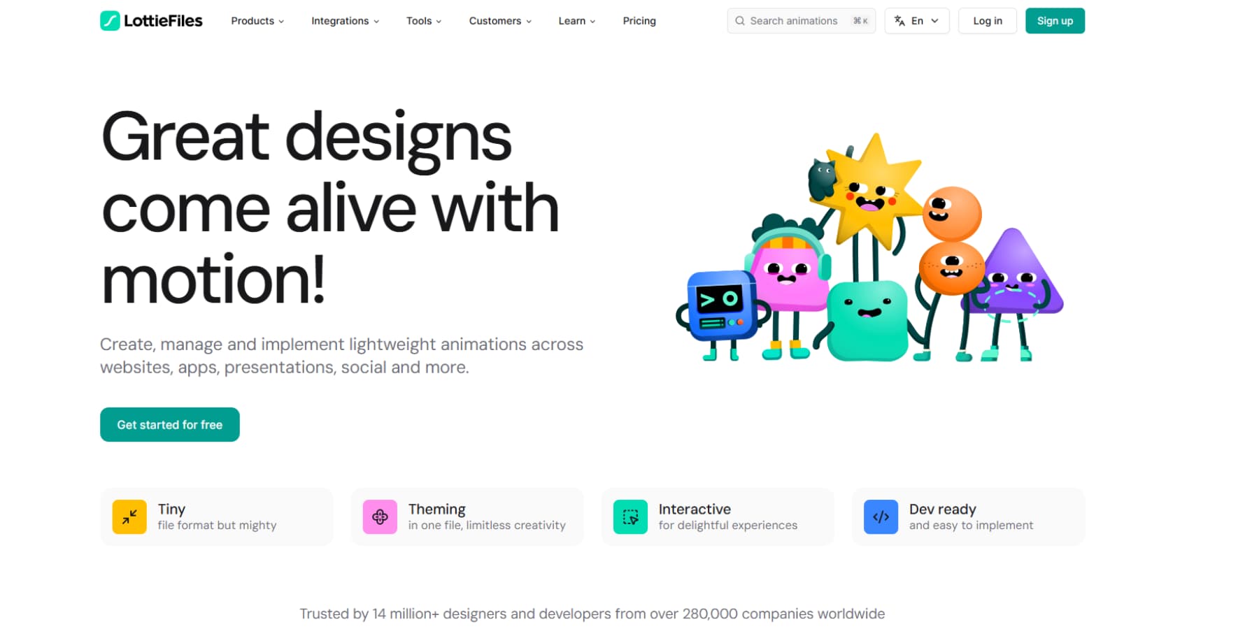 A screenshot of LottieFiles' homepage