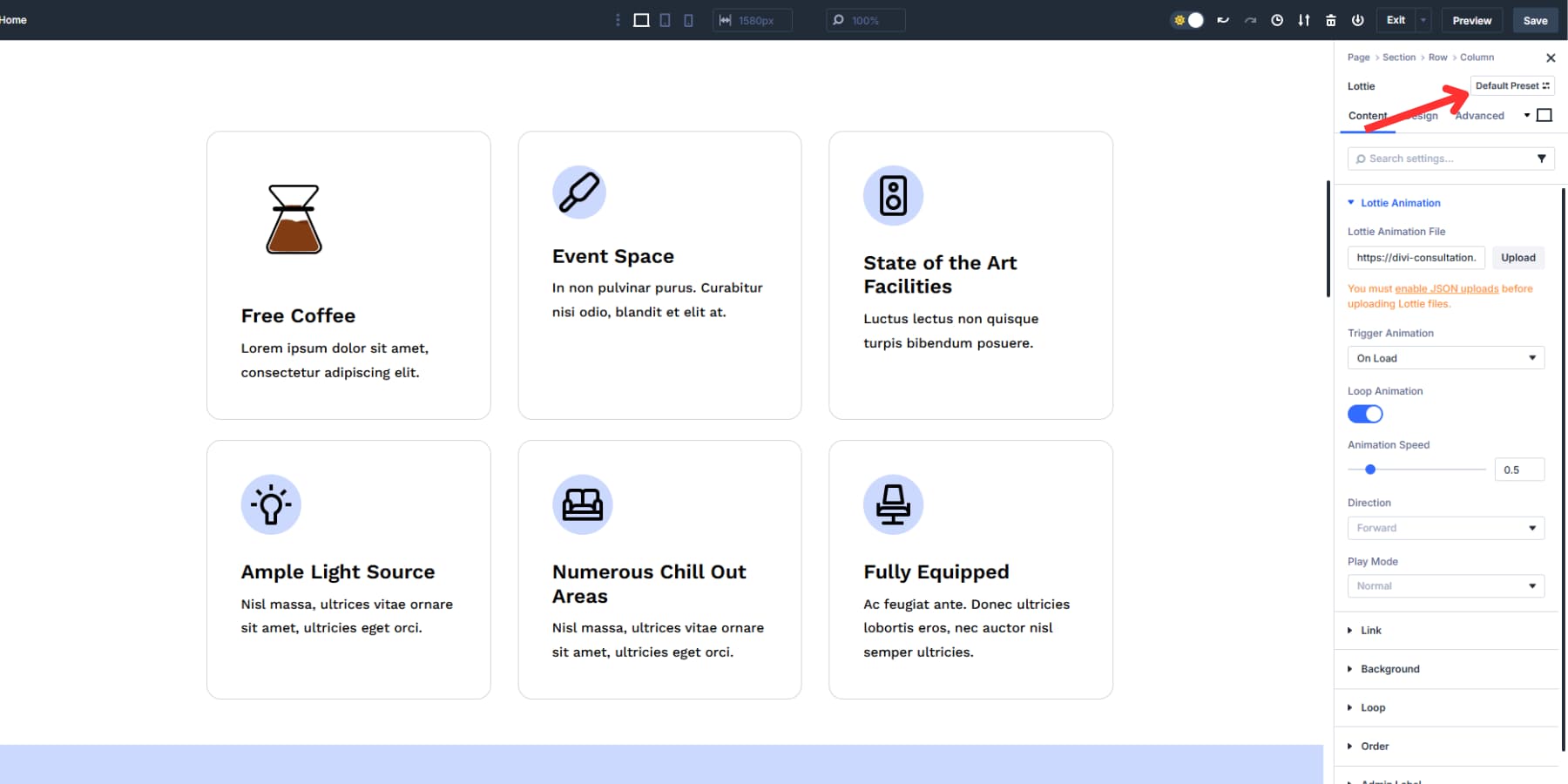 A screenshot of where to create element presets