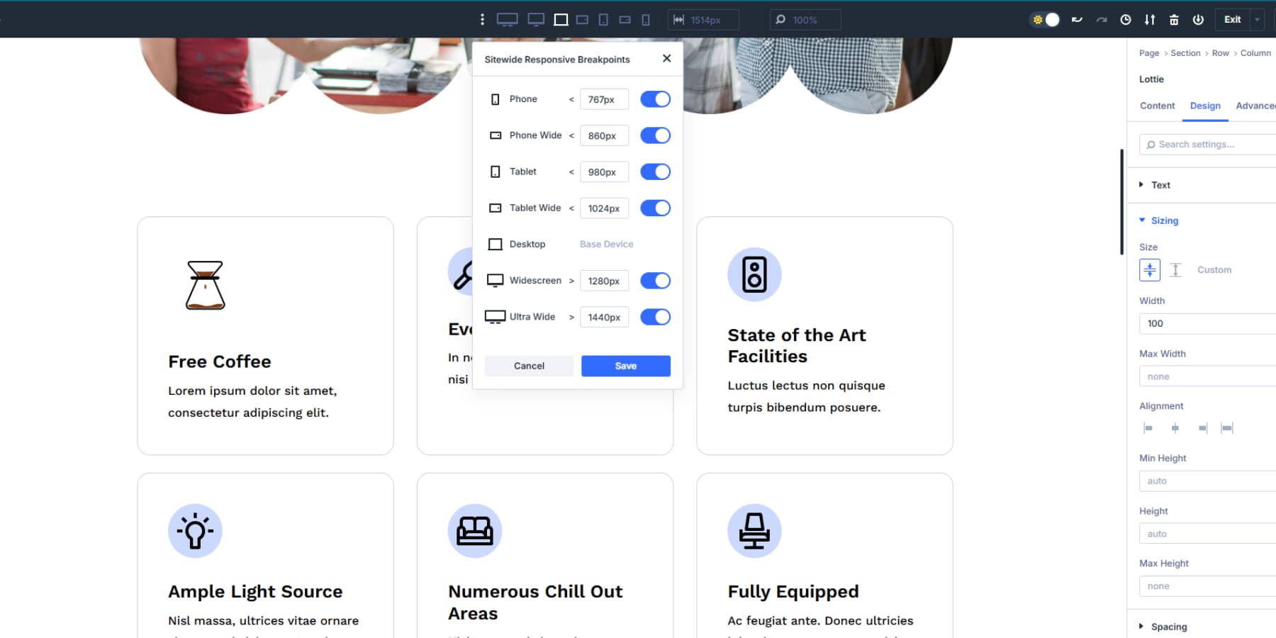 A screenshot of where to find and enable breakpoints in Divi 5