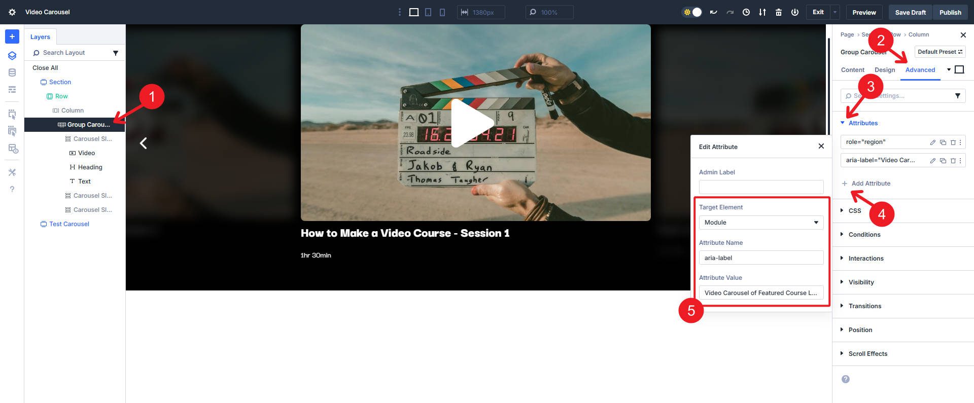 Add Custom Attributes to Carousel Module for Region and Aria-Label