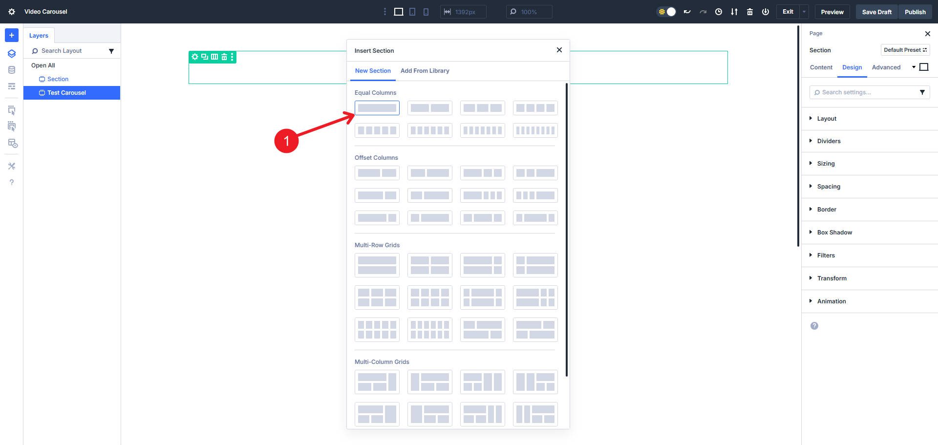 Add Section to Page - Single Column