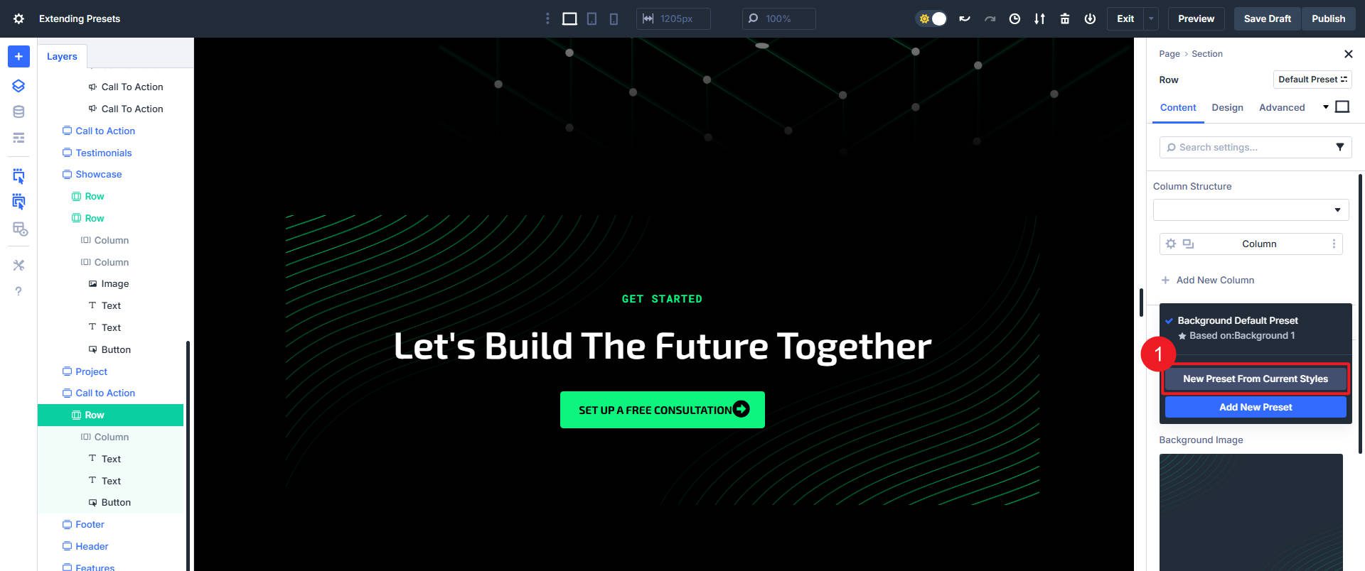Creating a New Option Group Preset from Current Styles Steps 4