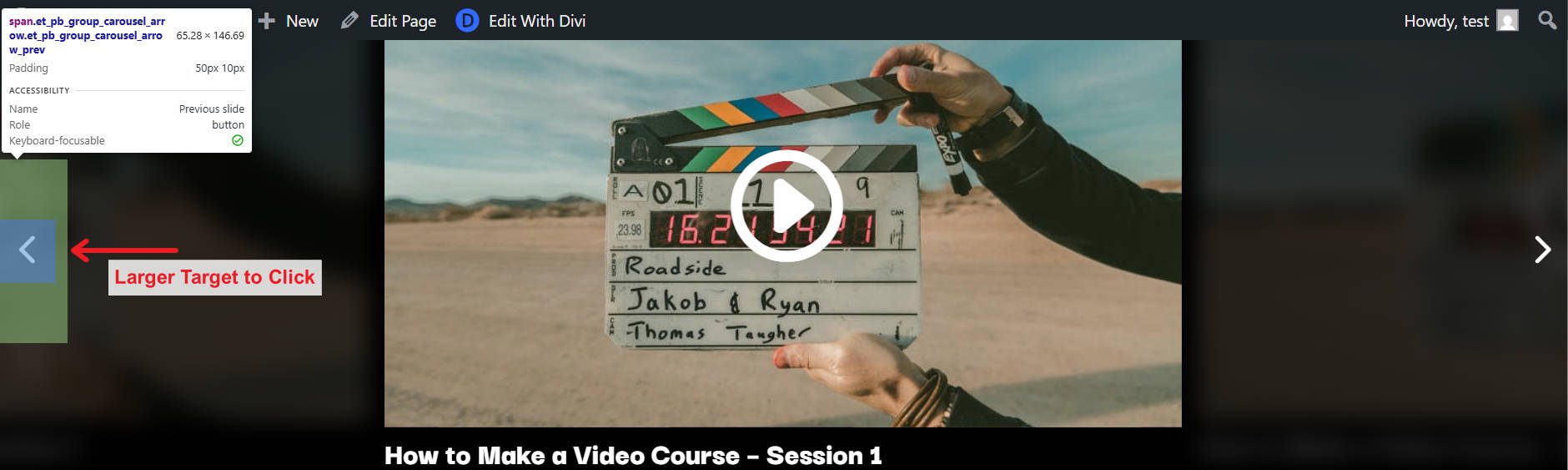Example of Larger Target to Click on From Elements Dev Tool