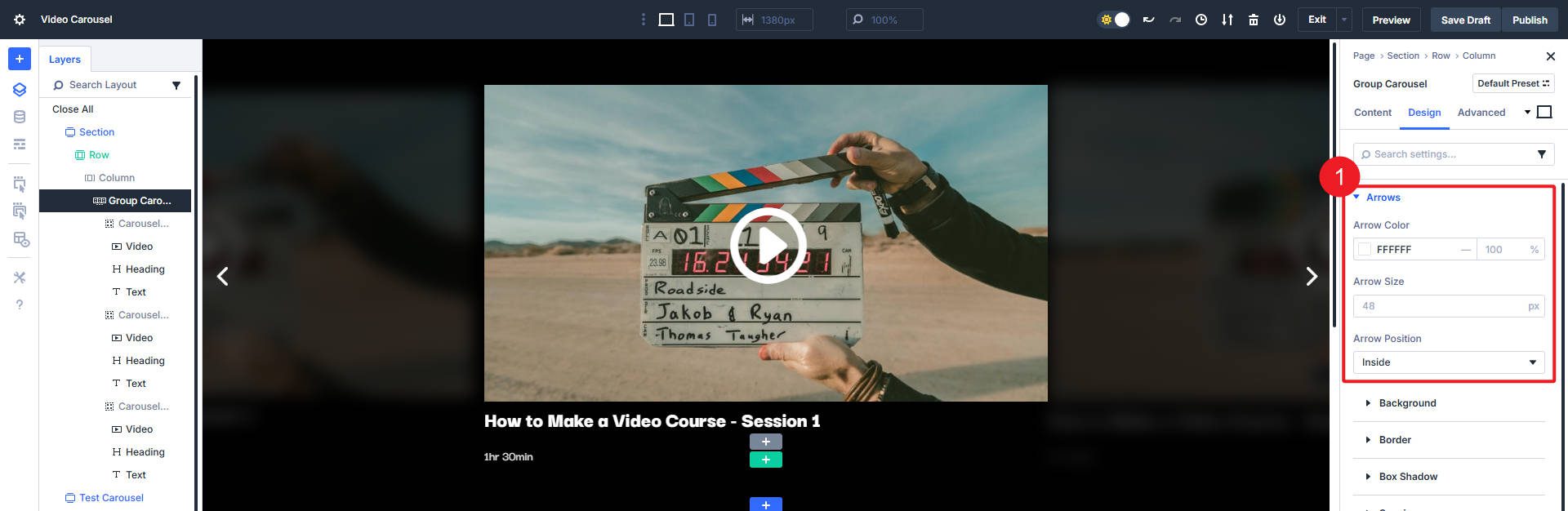Set Carousel Icon Arrows to White and Position Inside