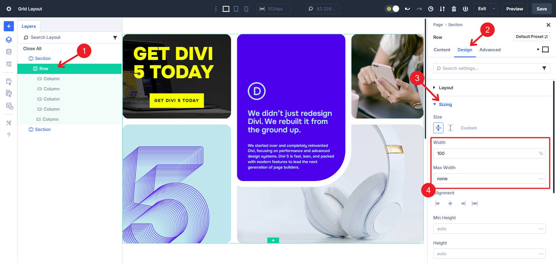 Set Parent Row to 100% Width with max width none