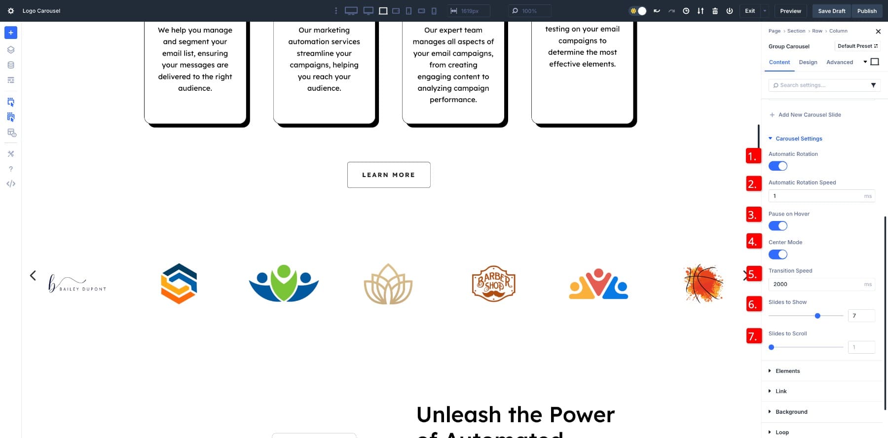 modified carousel group settings