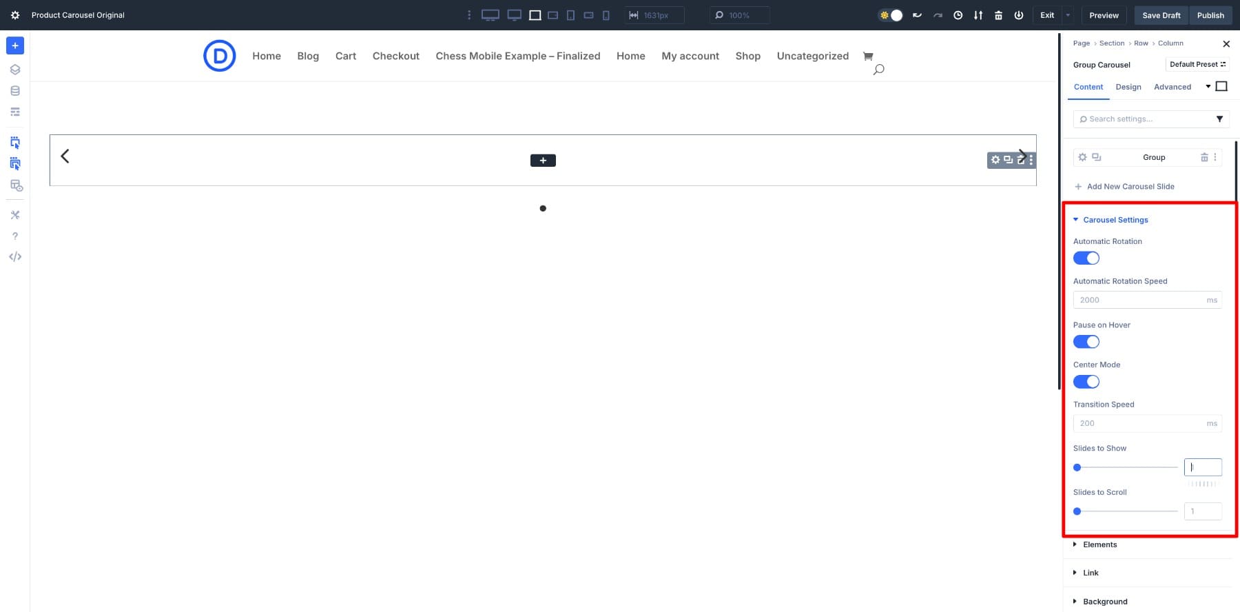 modified carousel settings