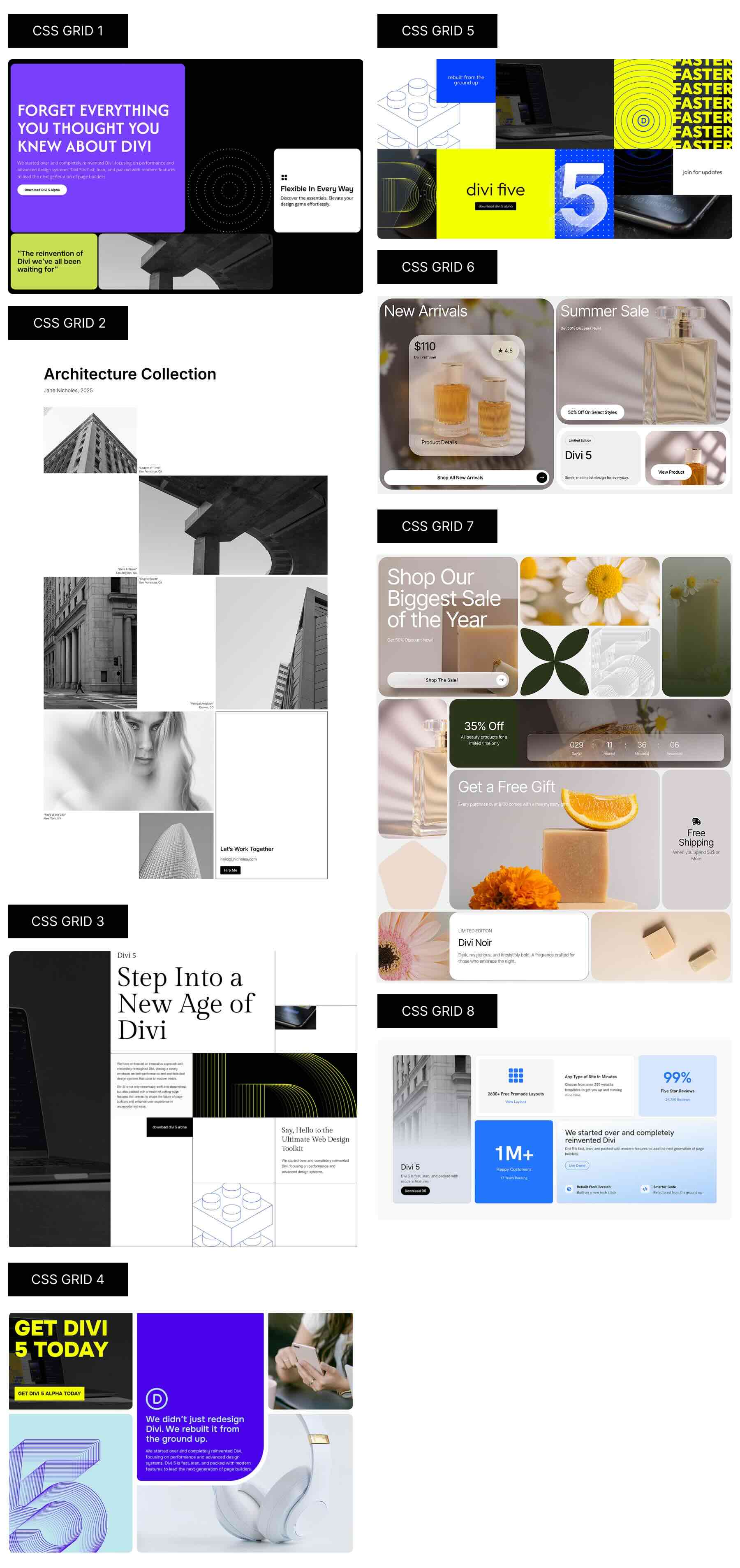 8 CSS Grid Layouts For Divi 5