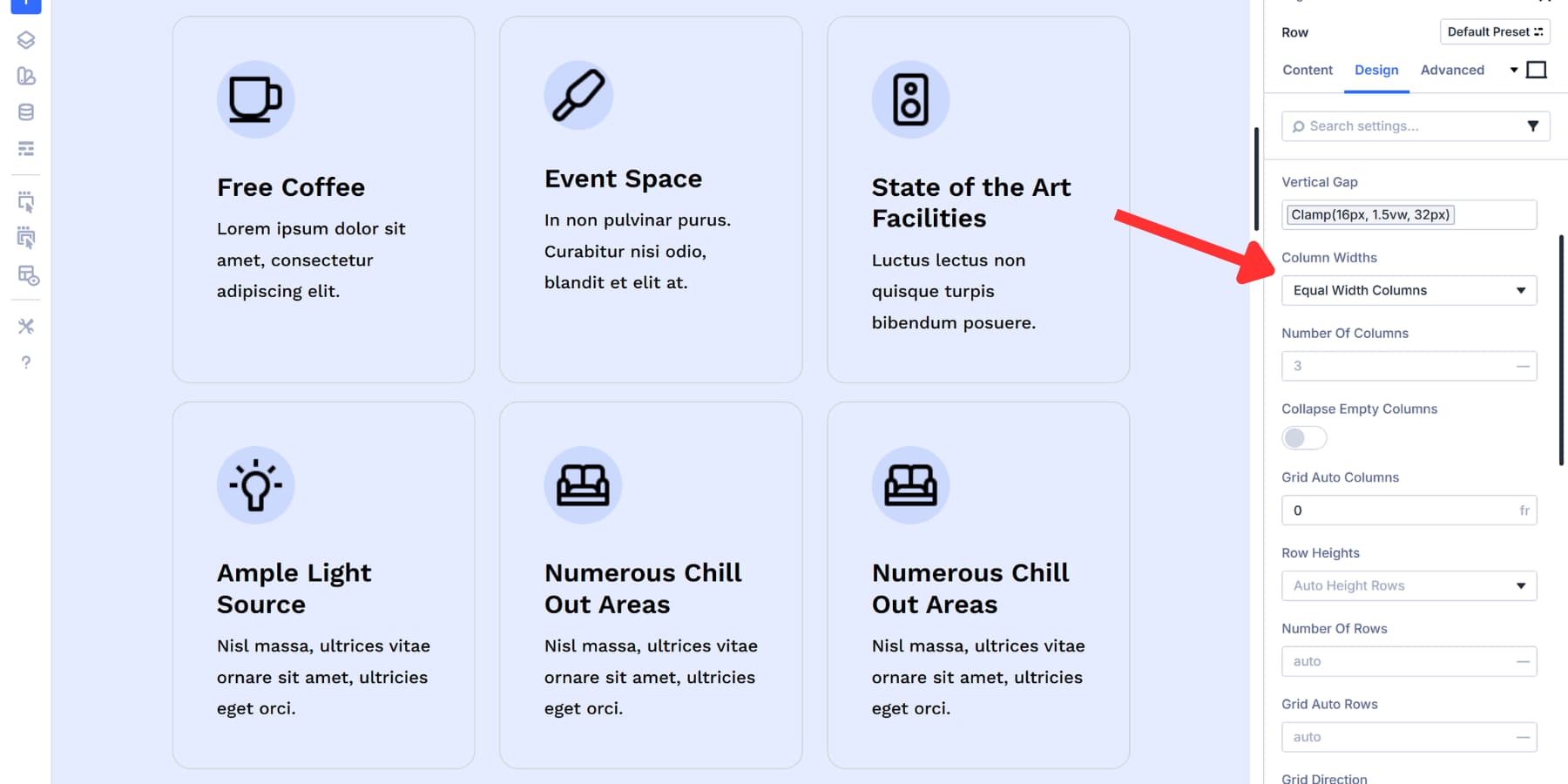 A screenshot of how equal width columns render in Divi 5