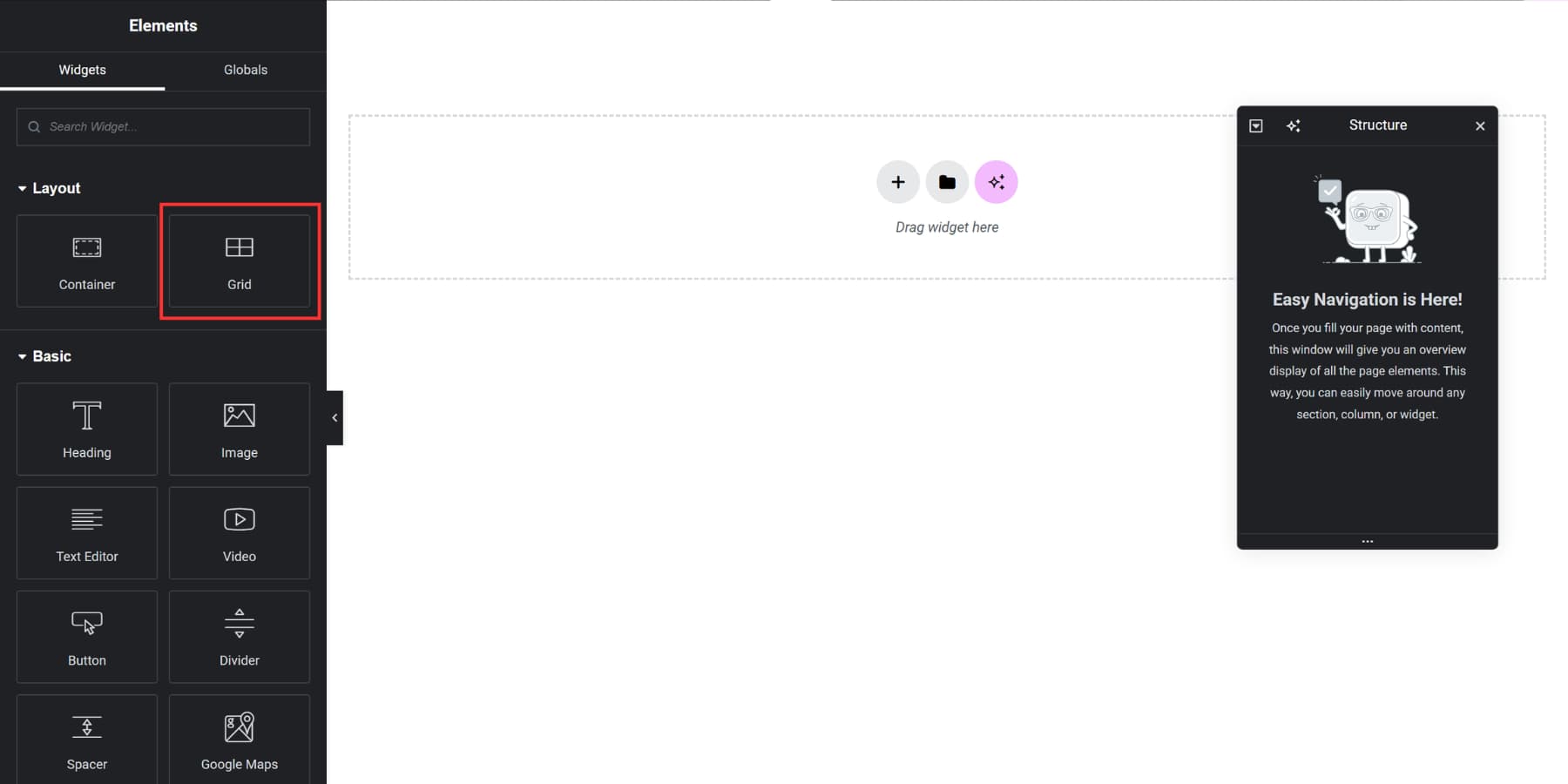 A screenshot of the grid element in Elementor