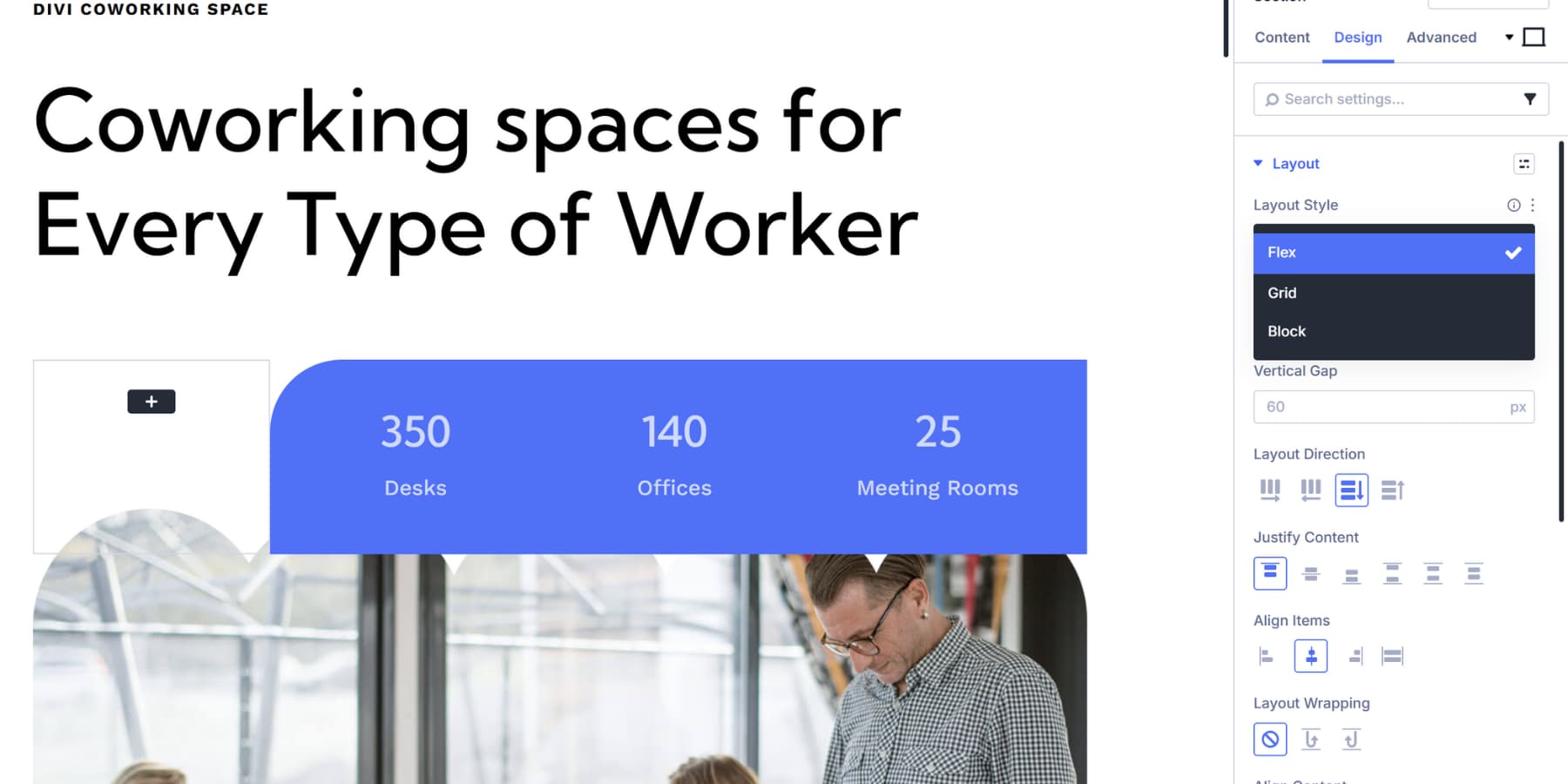 A screenshot of the option to change existing layouts to flexbox with a click in Divi 5