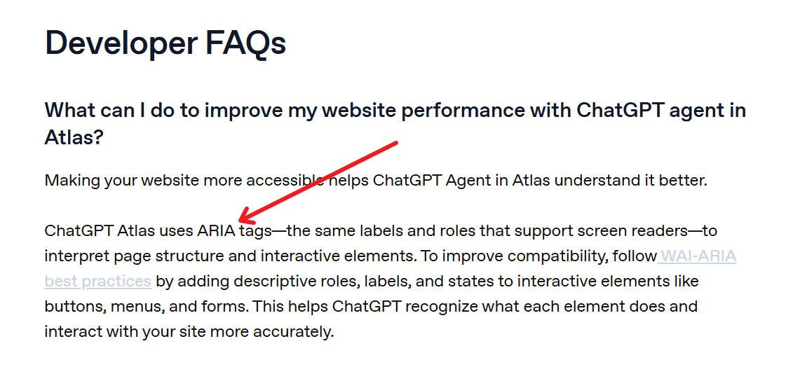 ChatGPT Atlas Docs referencing Aria to improve Agentic understanding of web pages