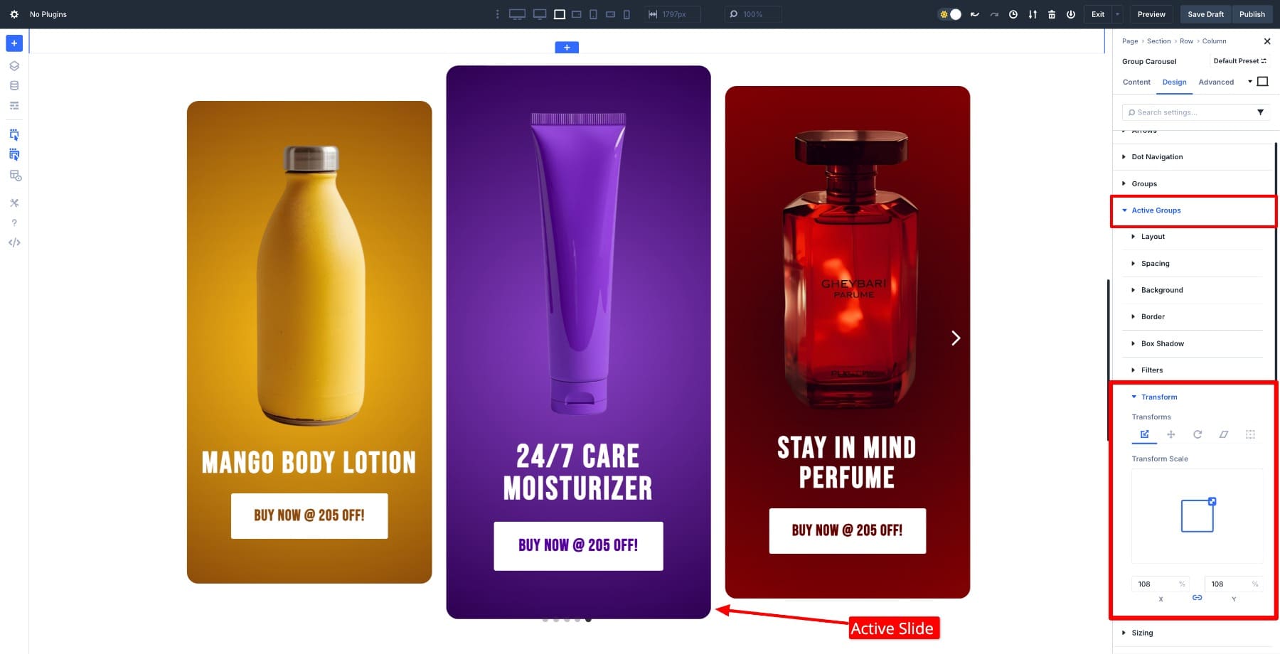 active slide changes