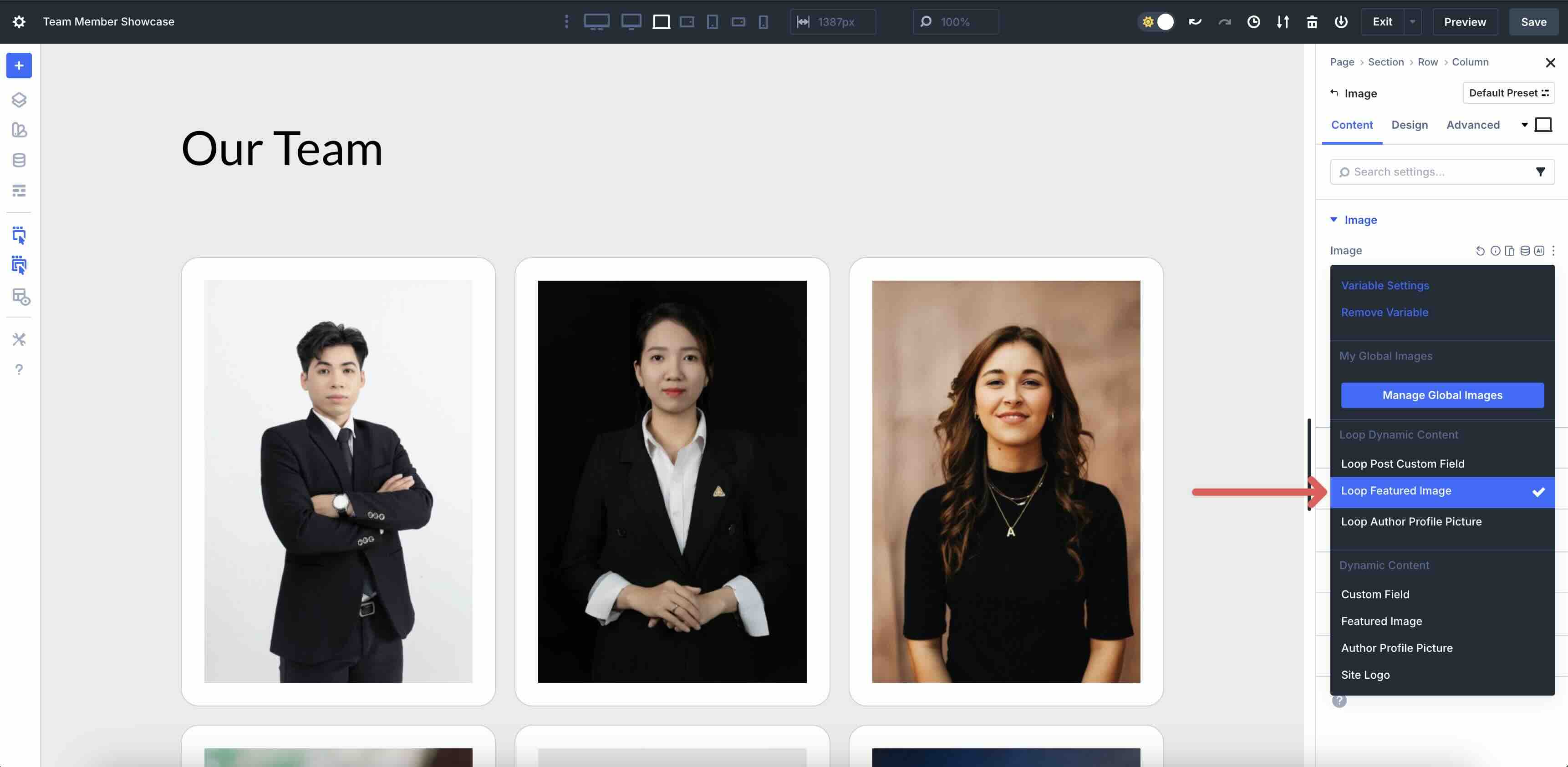 build a team directory using Loop Builder