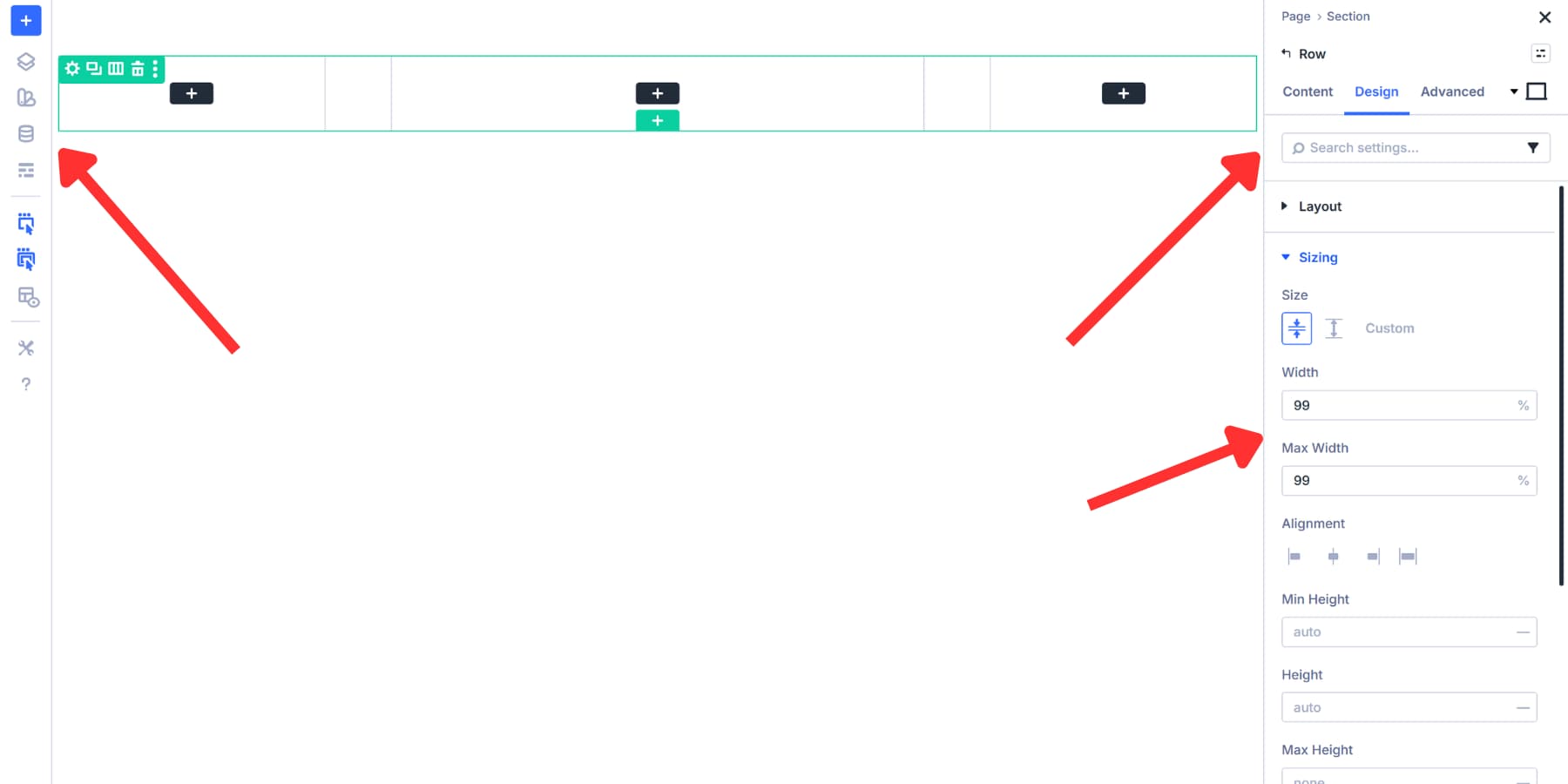 A screenshot of how to adjust the row width