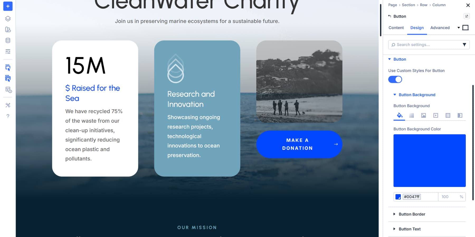 A screenshot of styling a button in Divi 5