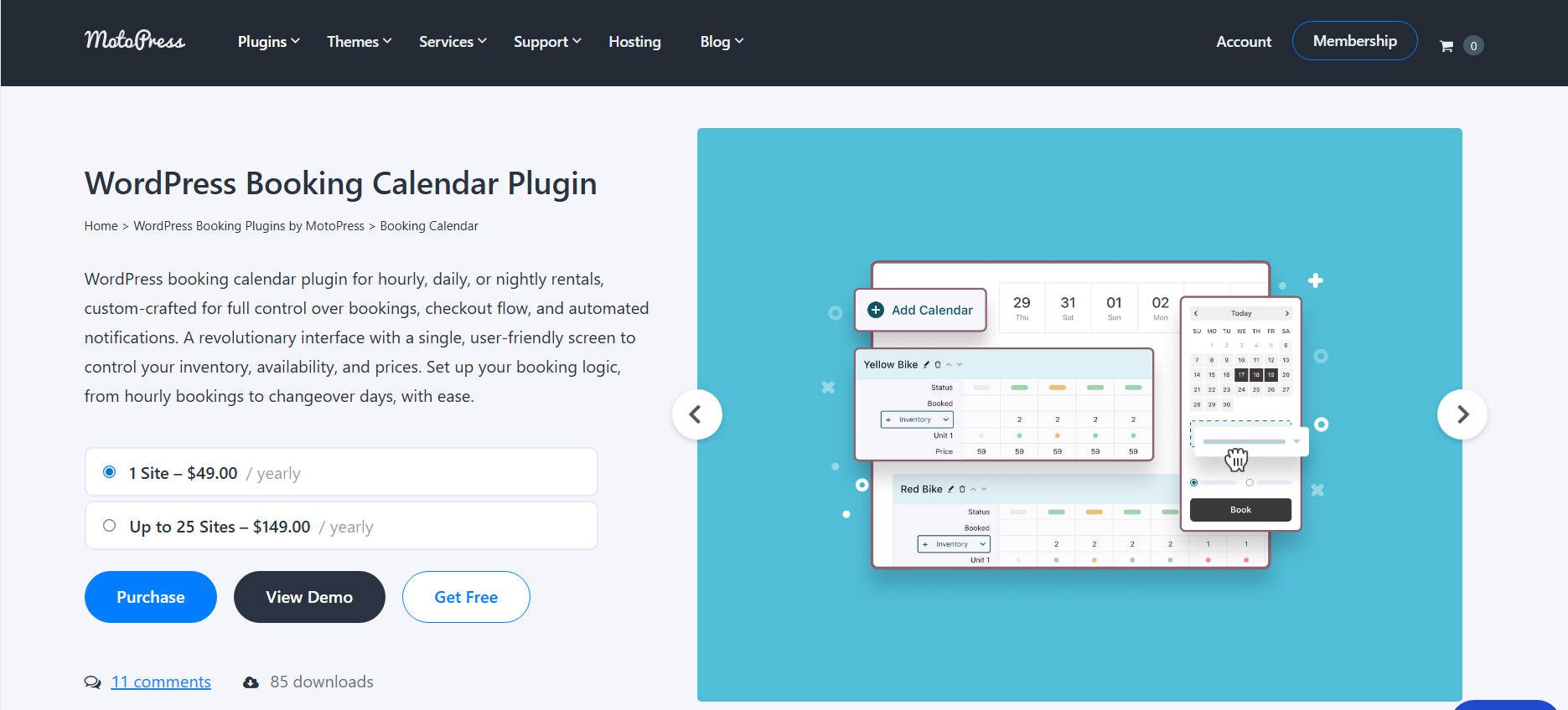 A screenshot of MotoPress Booking Calendar homepage
