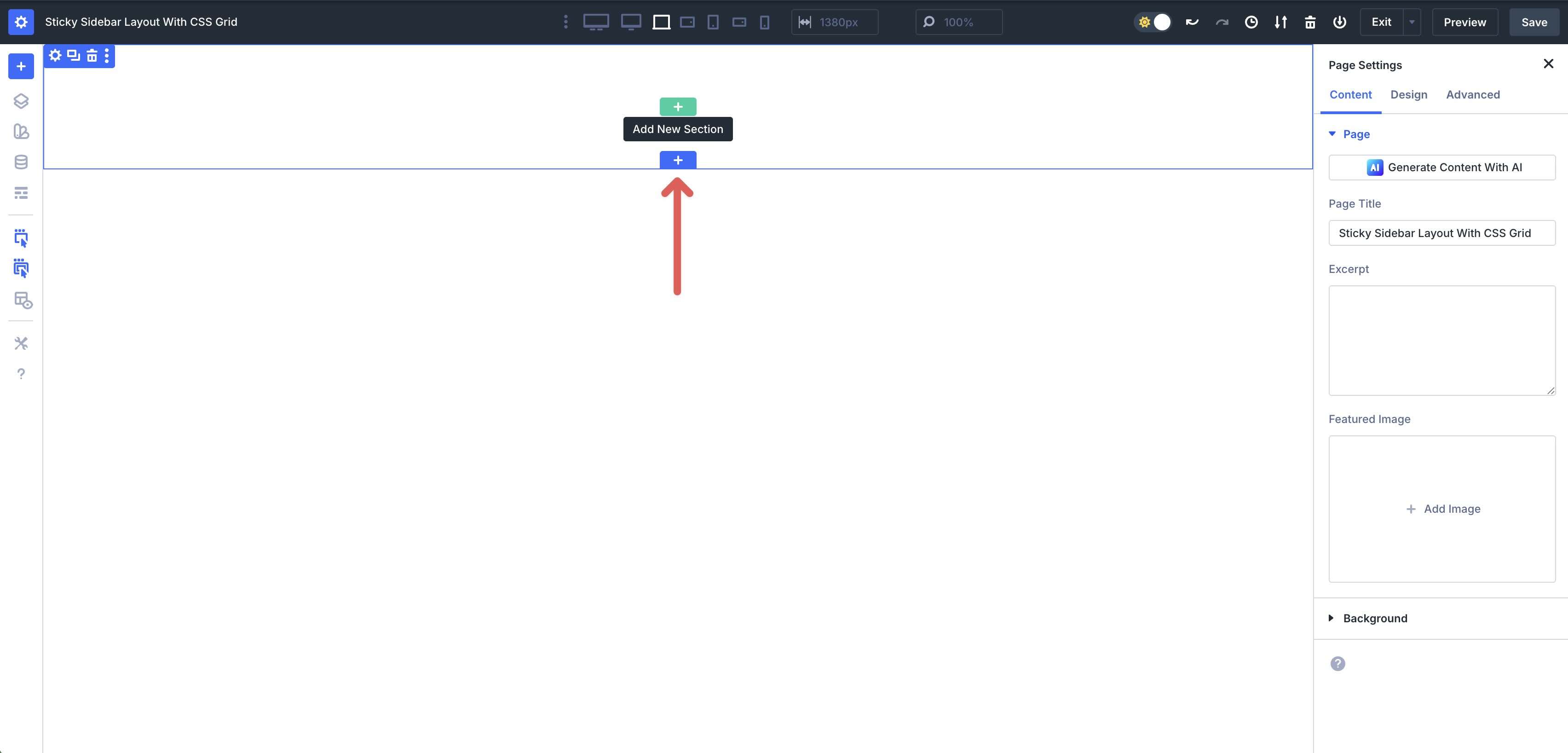 add a new section in Divi 5