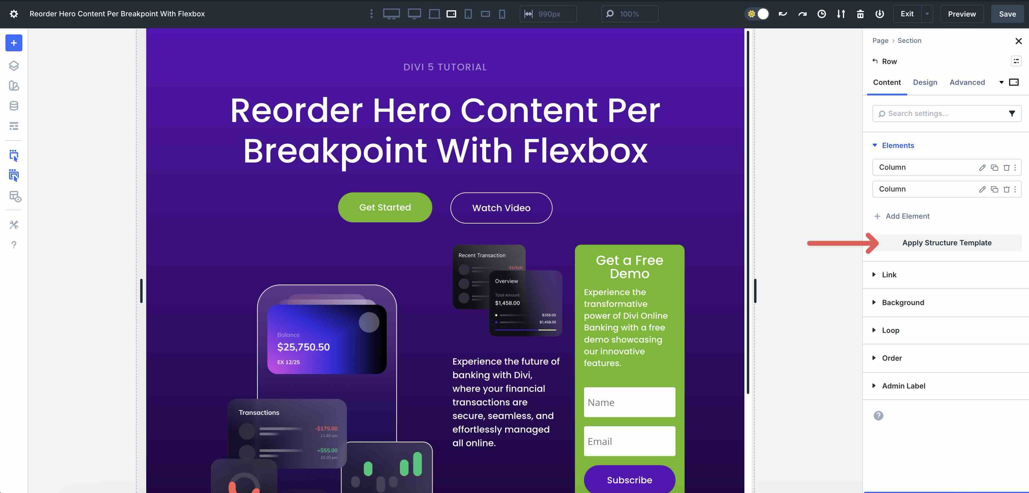 apply a structure template in Divi 5