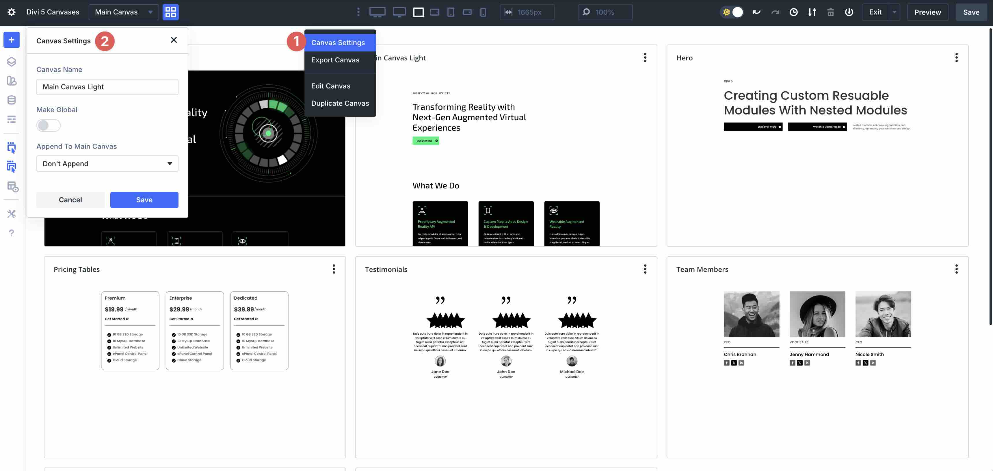 Divi 5 Canvas settings