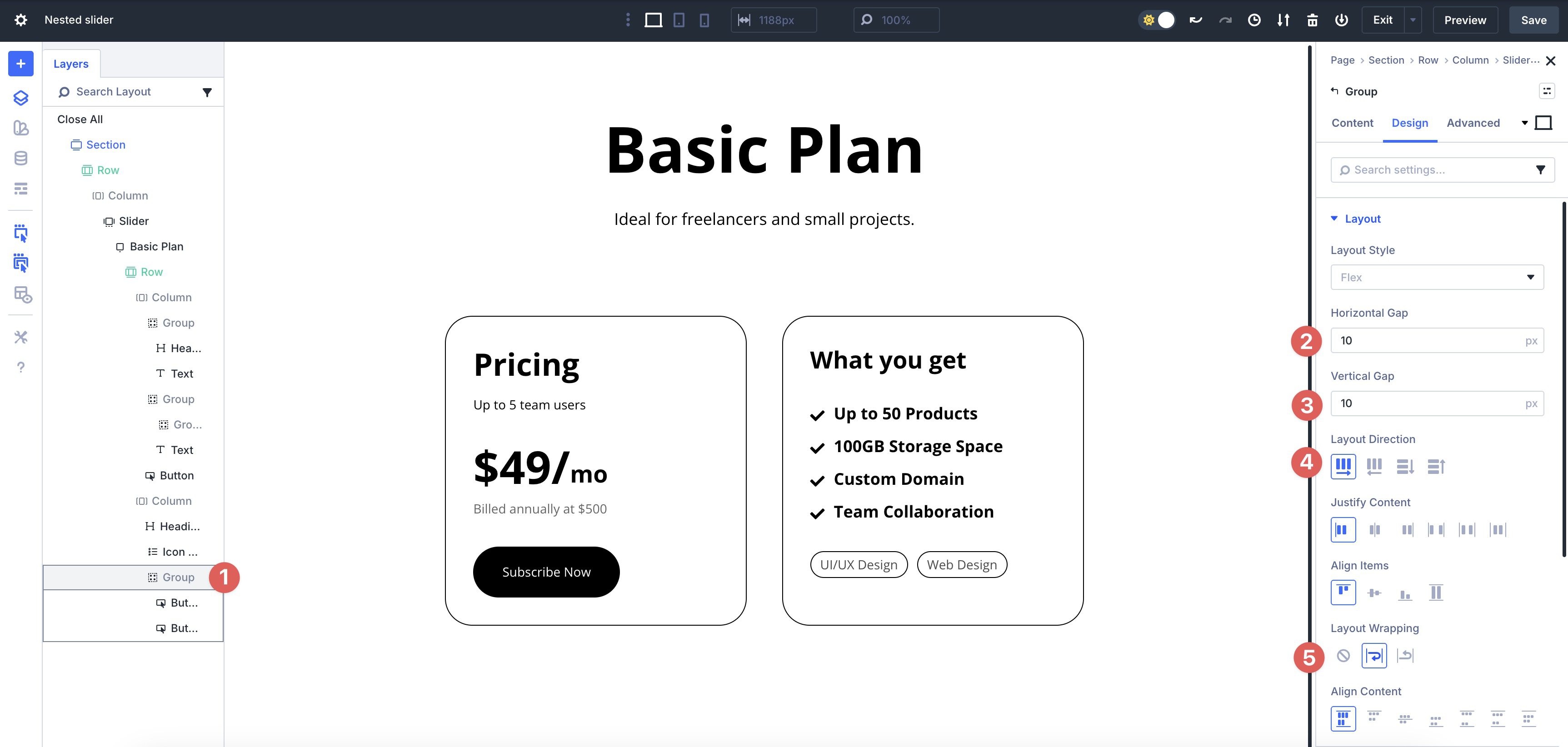 group layout settings