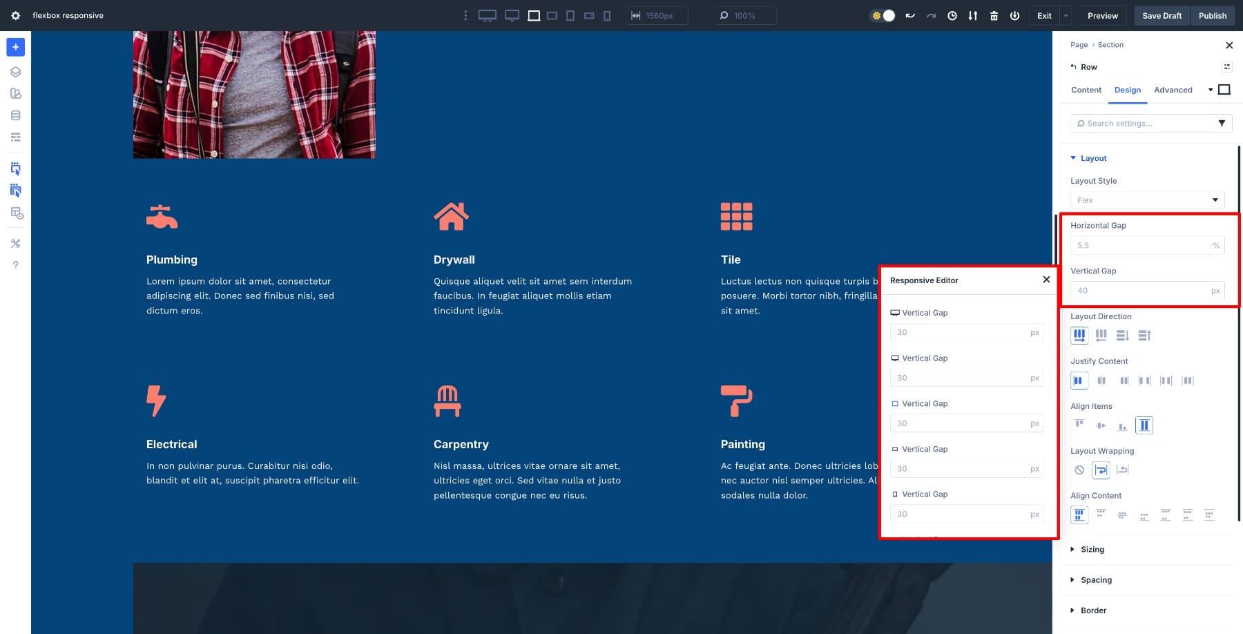 horizontal and vertical gap