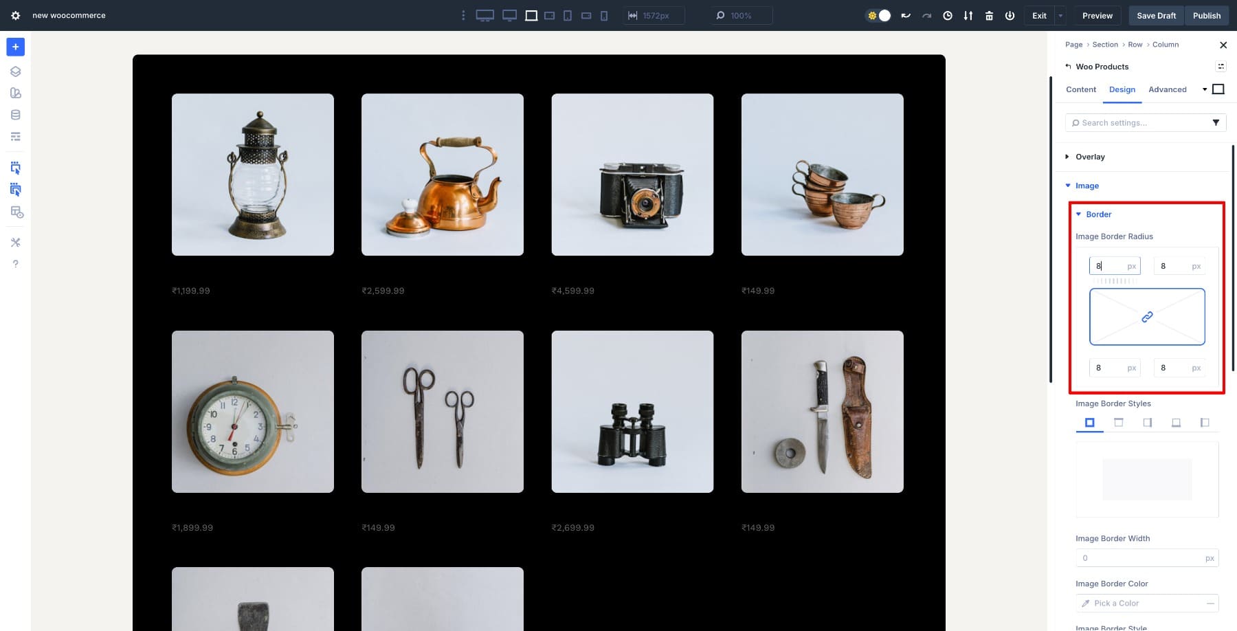Round image corners in Woo Products module