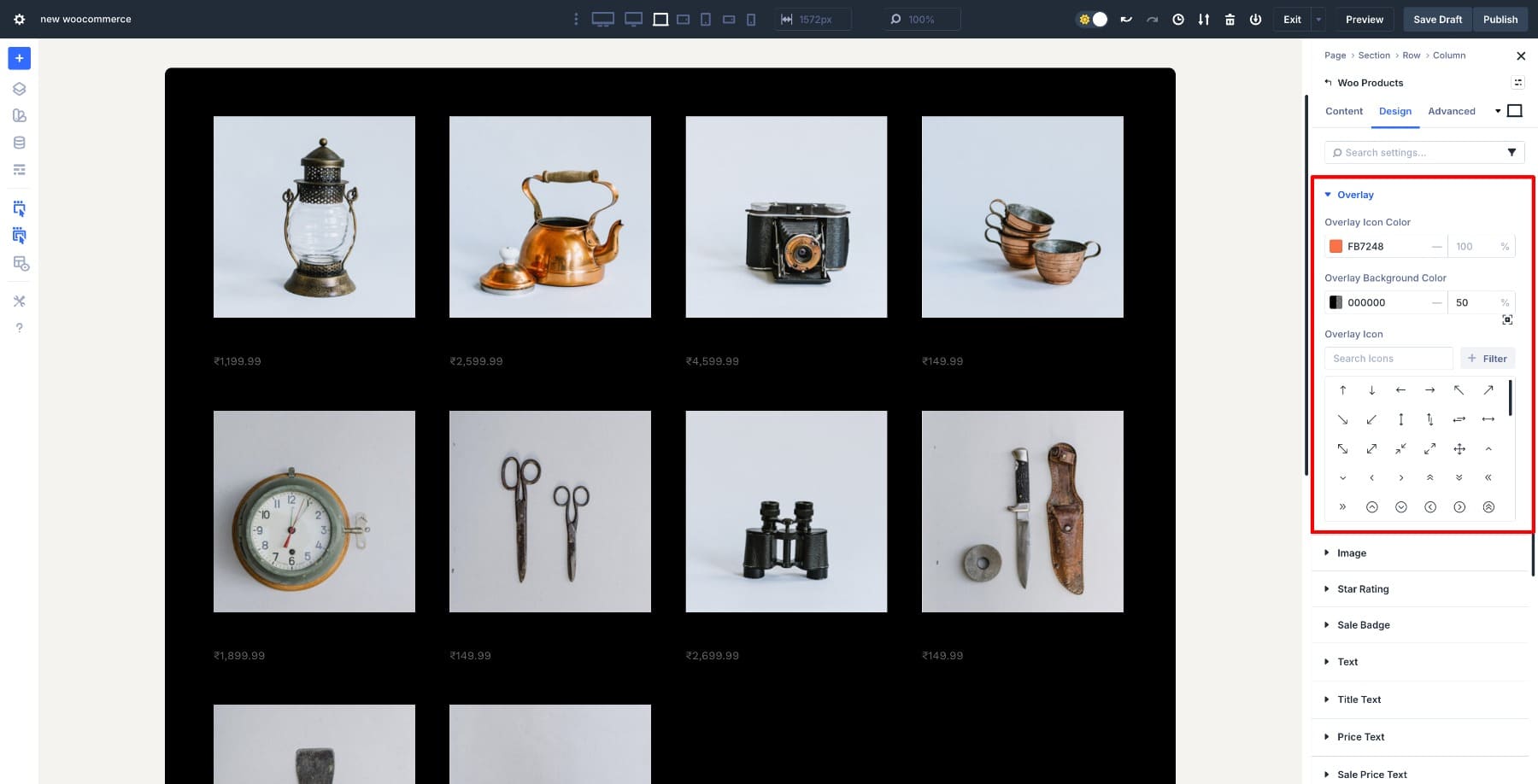 Style the image overlay in Woo Products module