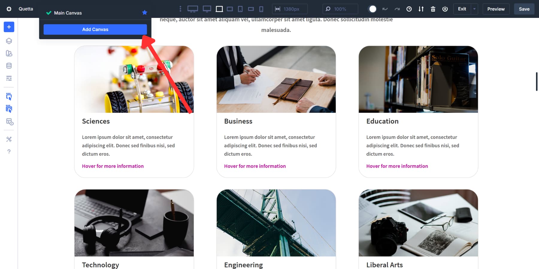 A screenshot of adding a canvas to Divi 5