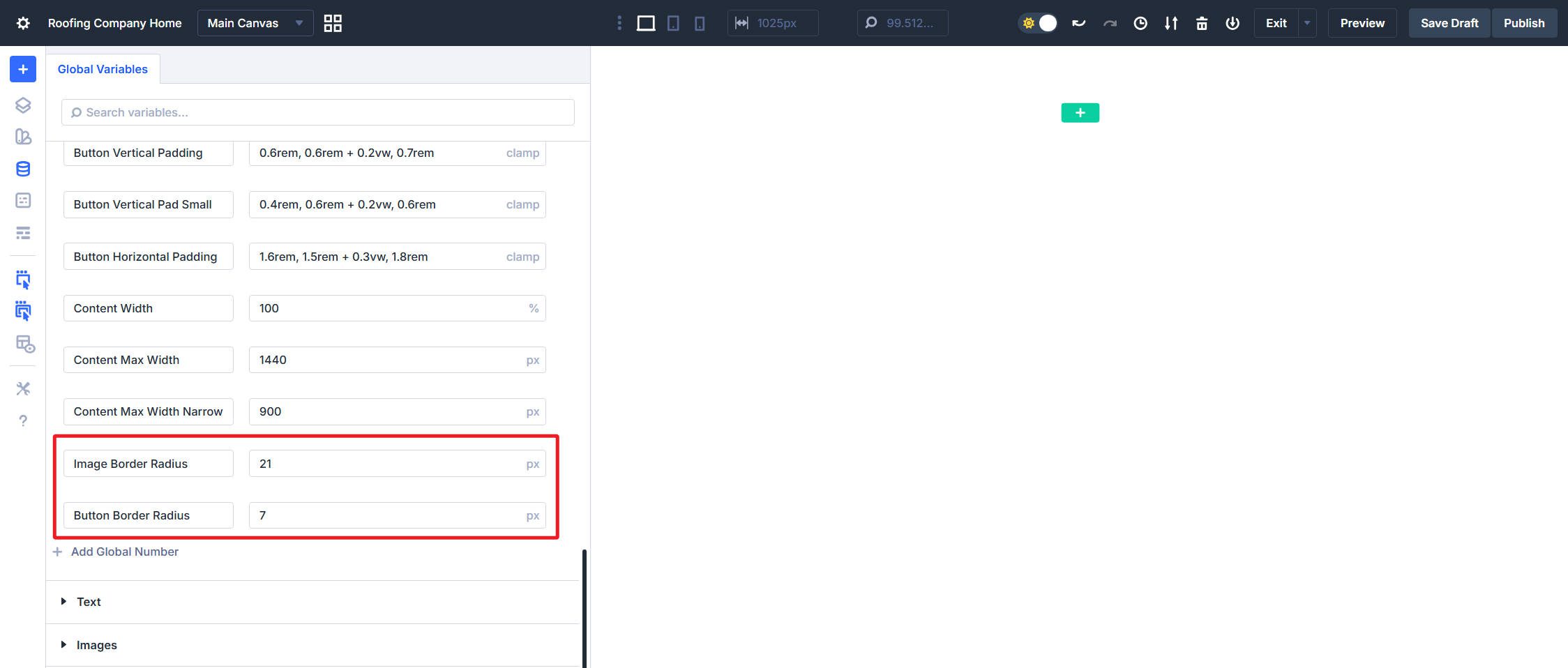 Border Radius Variables added to Design Variable Manager