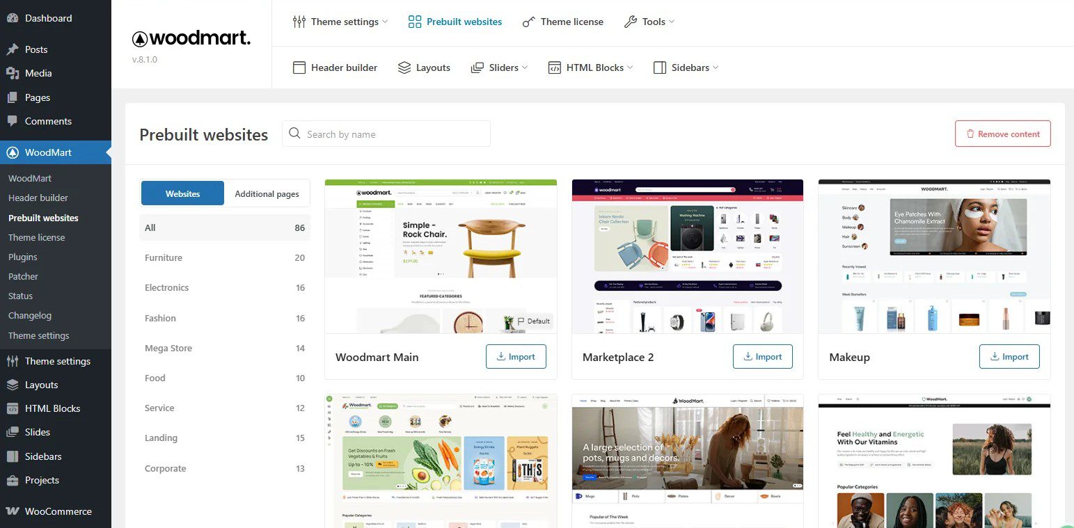 WoodMart Prebuilt Site Templates