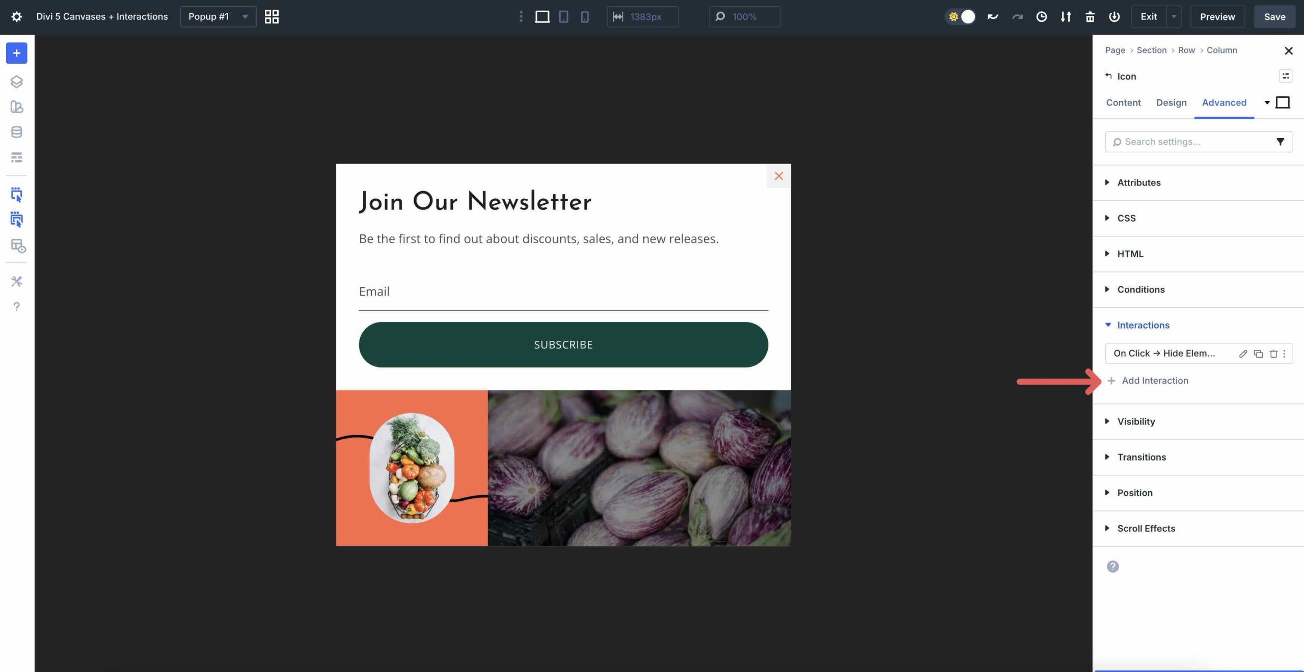 add a new Divi 5 Interaction
