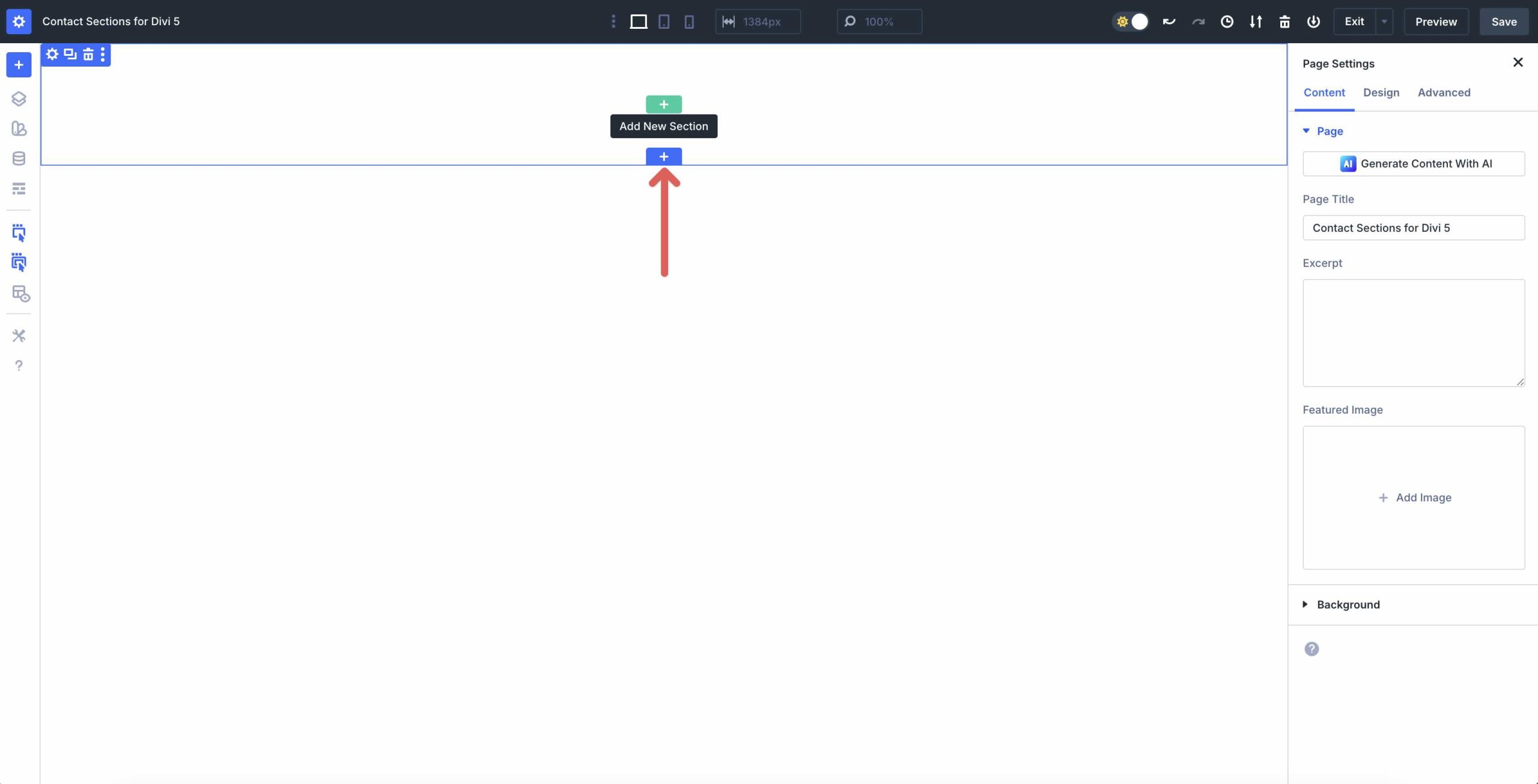 add a new section in the Visual Builder