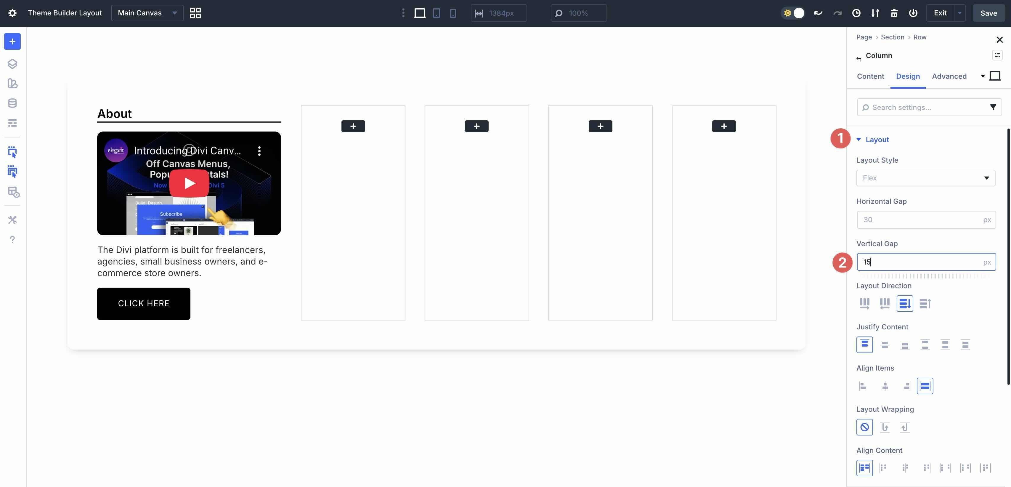 adjust vertical gap in Divi 5