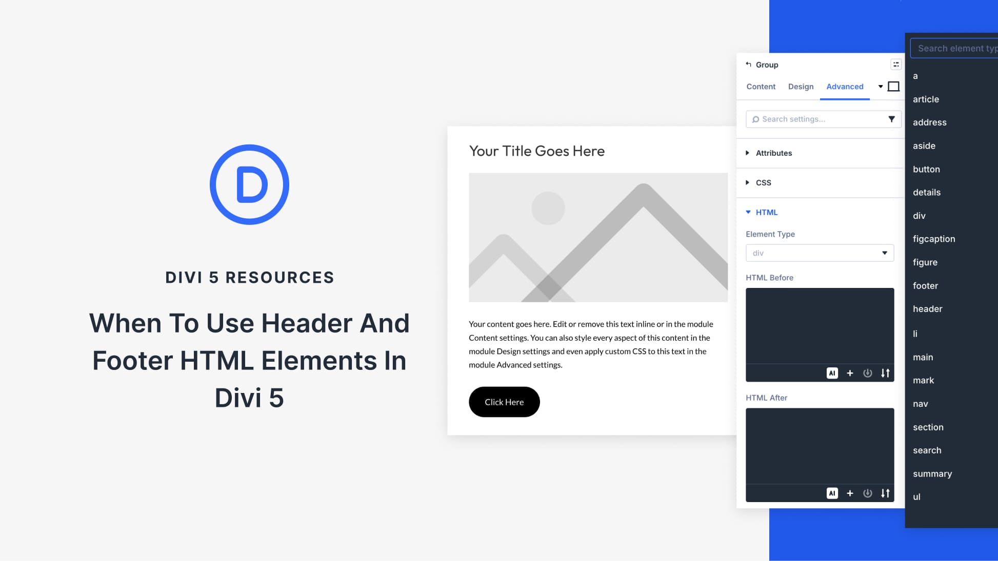 When To Use Header And Footer HTML Elements In Divi 5