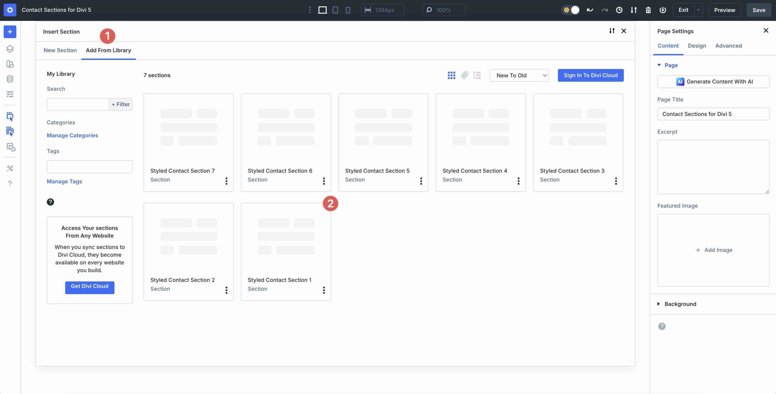 insert a new section in Divi 5