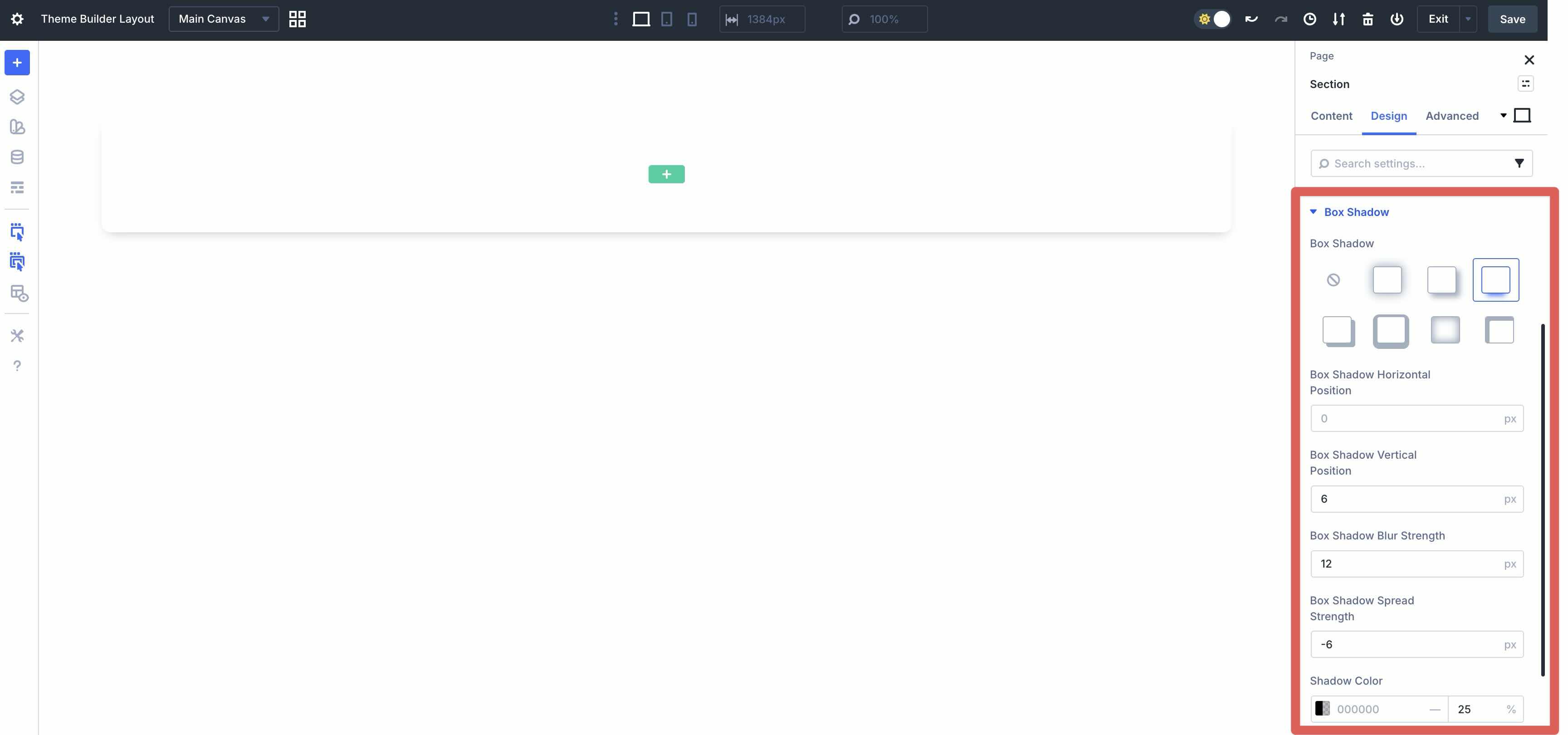 section box shadow settings