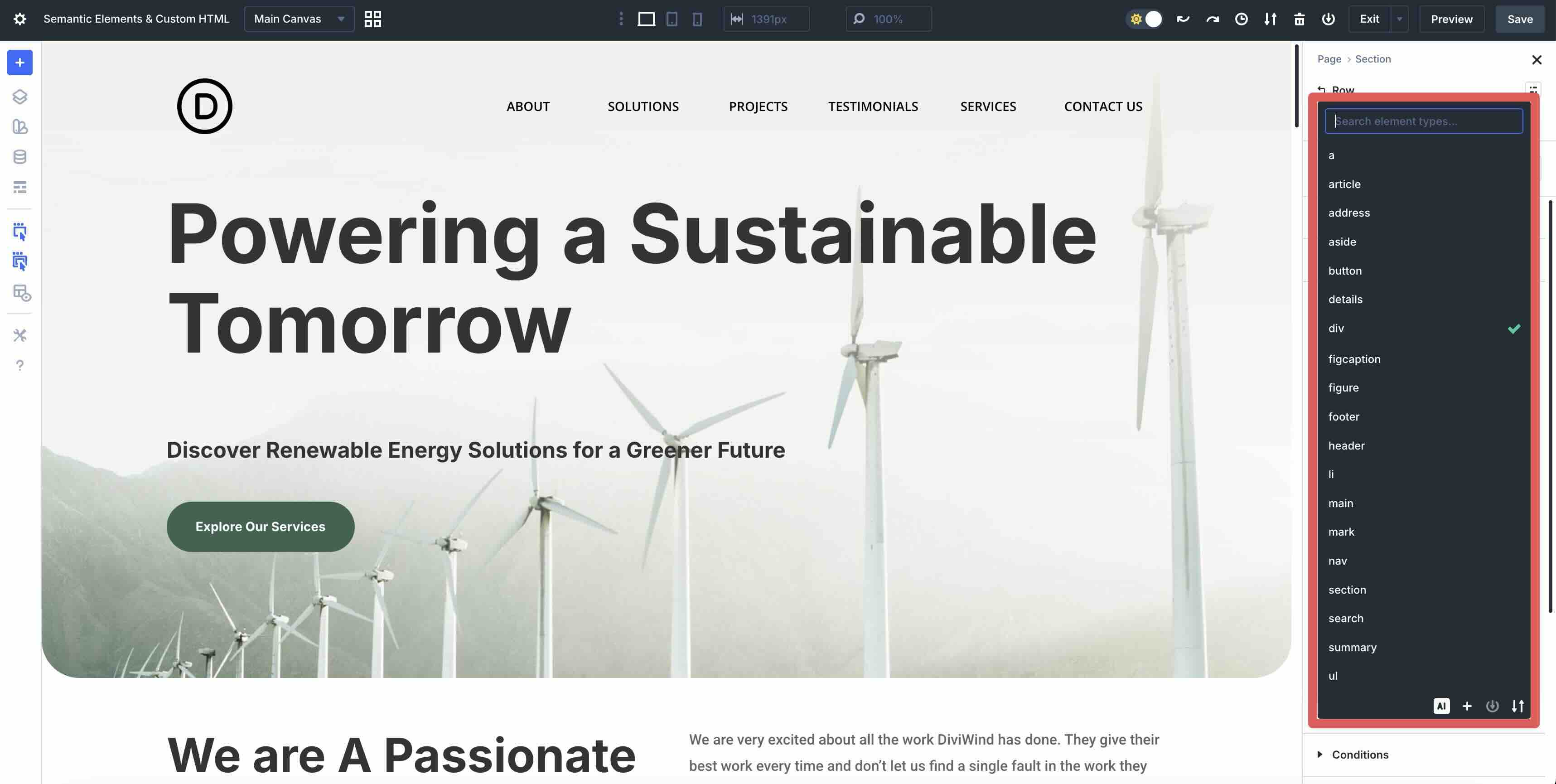 semantic elements in Divi-5